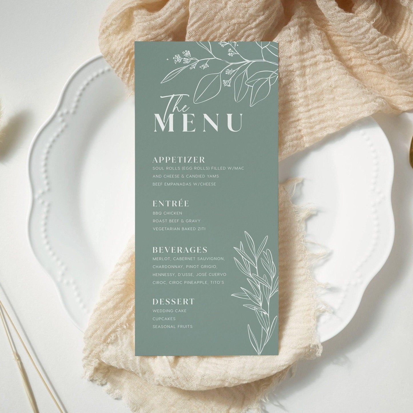 Whimsical Sage Floral Menu Cards - LovelyTemplatesCo
