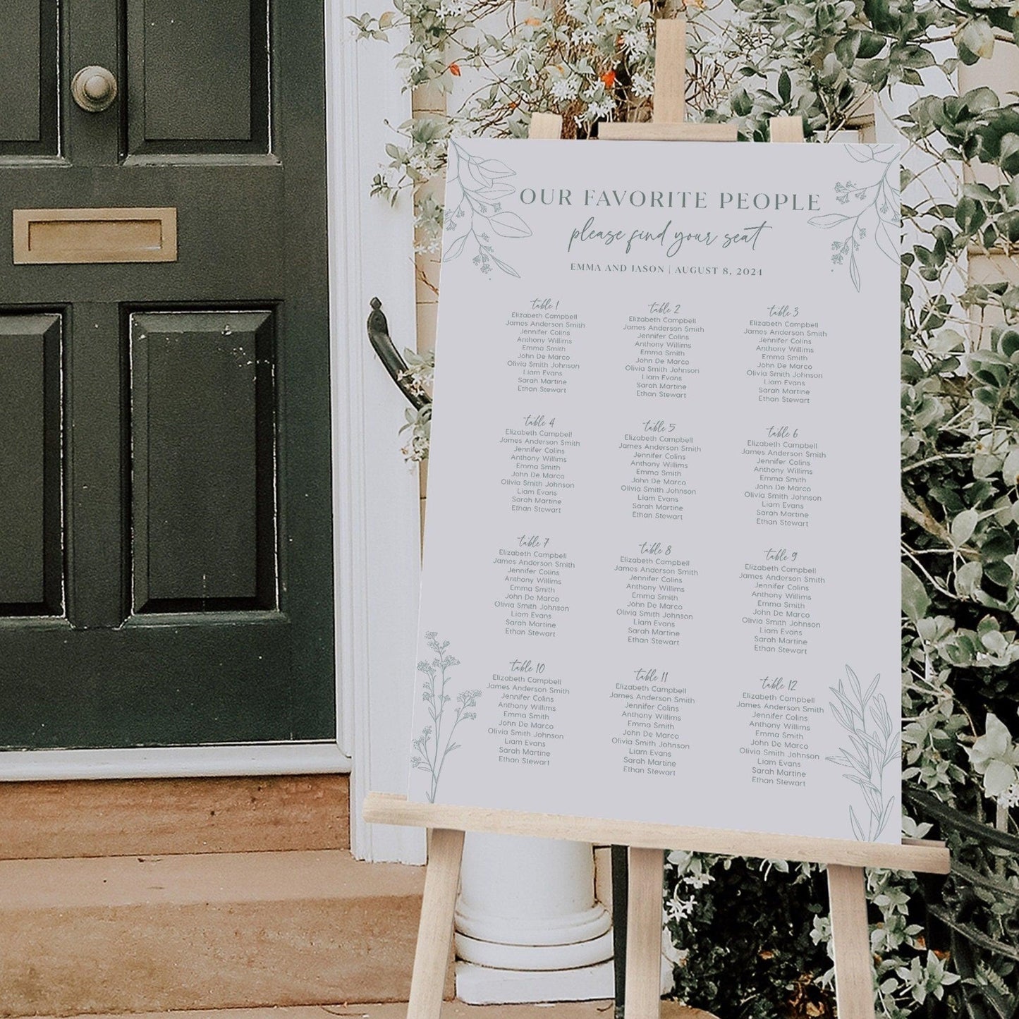 Whimsical Sage Floral Seating Chart Template - LovelyTemplatesCo