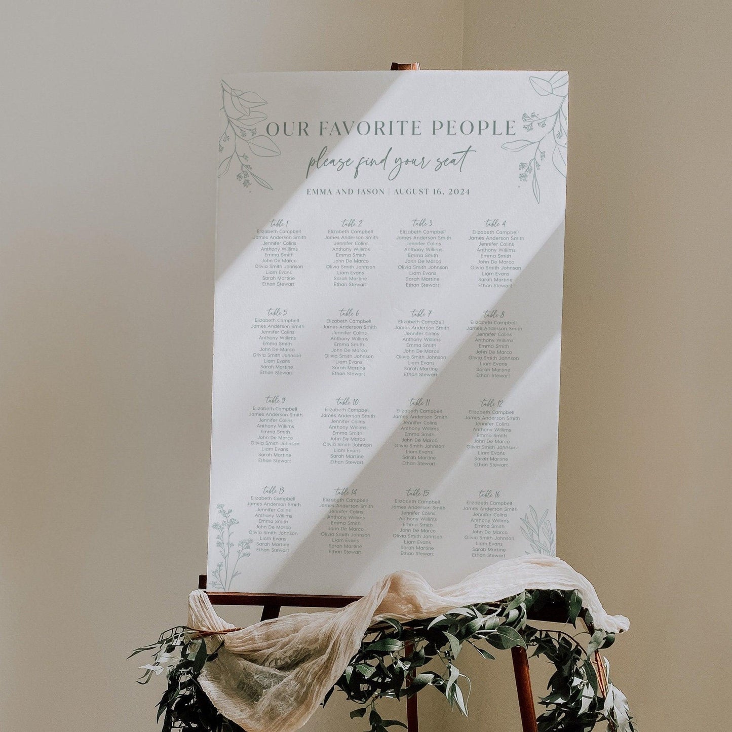 Whimsical Sage Floral Seating Chart Template - LovelyTemplatesCo