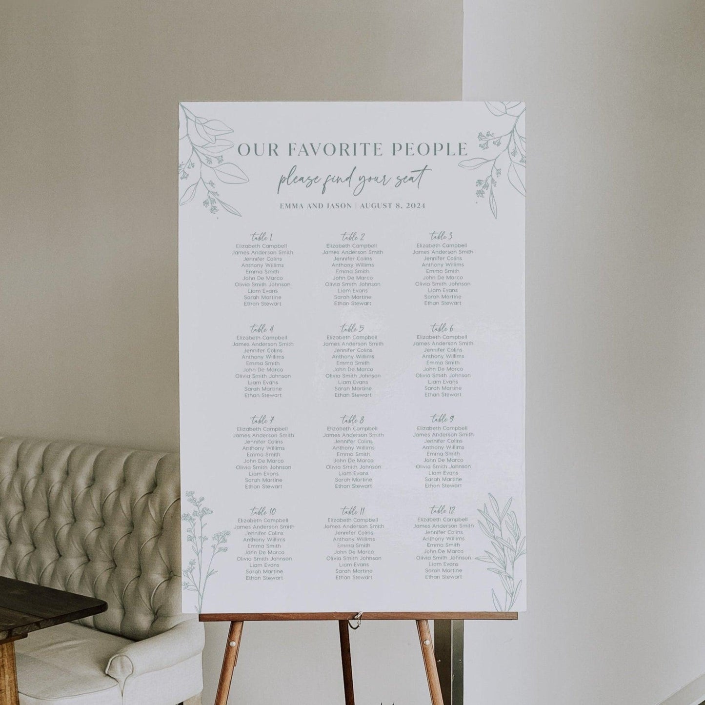 Whimsical Sage Floral Seating Chart Template - LovelyTemplatesCo
