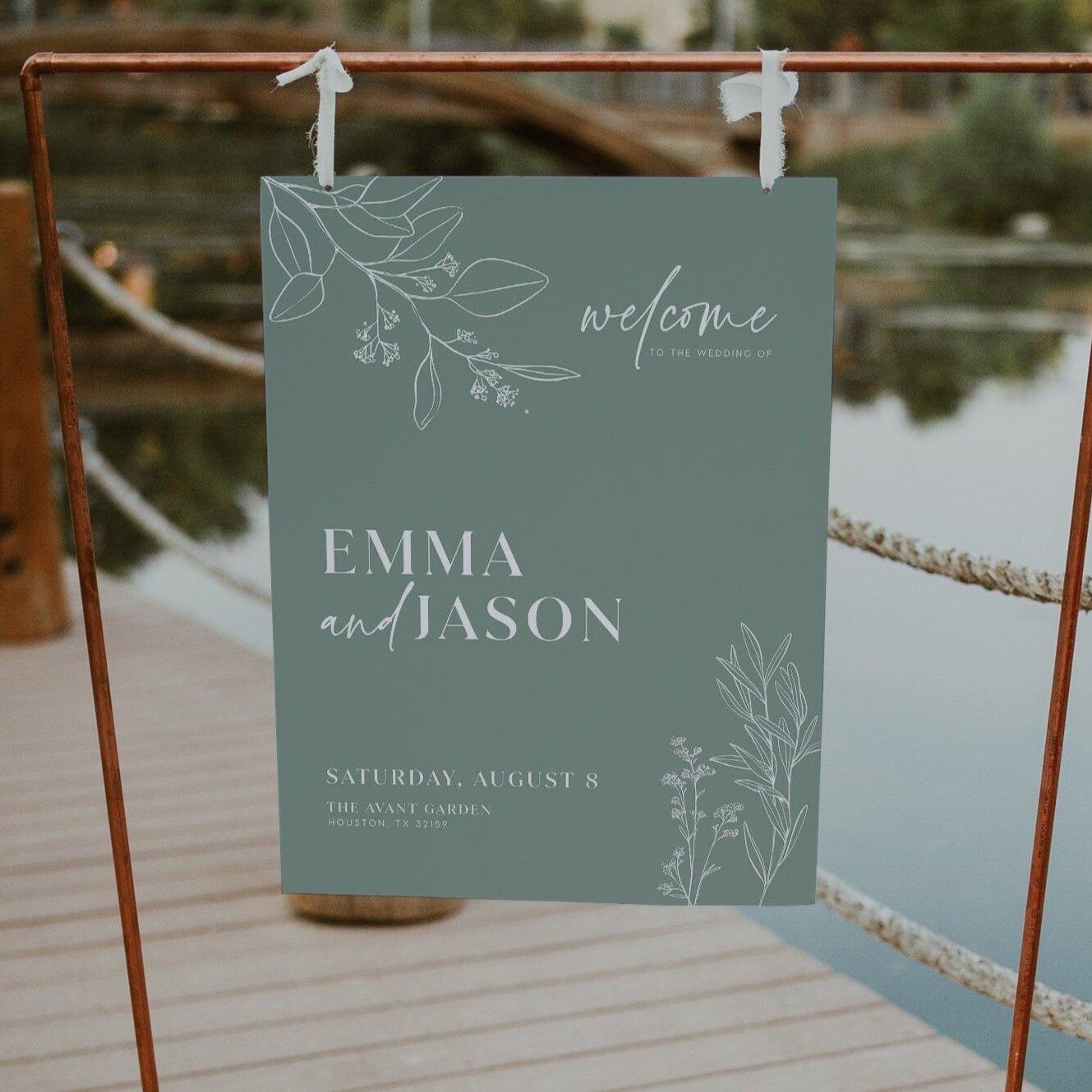 Whimsical Sage Floral Welcome Sign - LovelyTemplatesCo