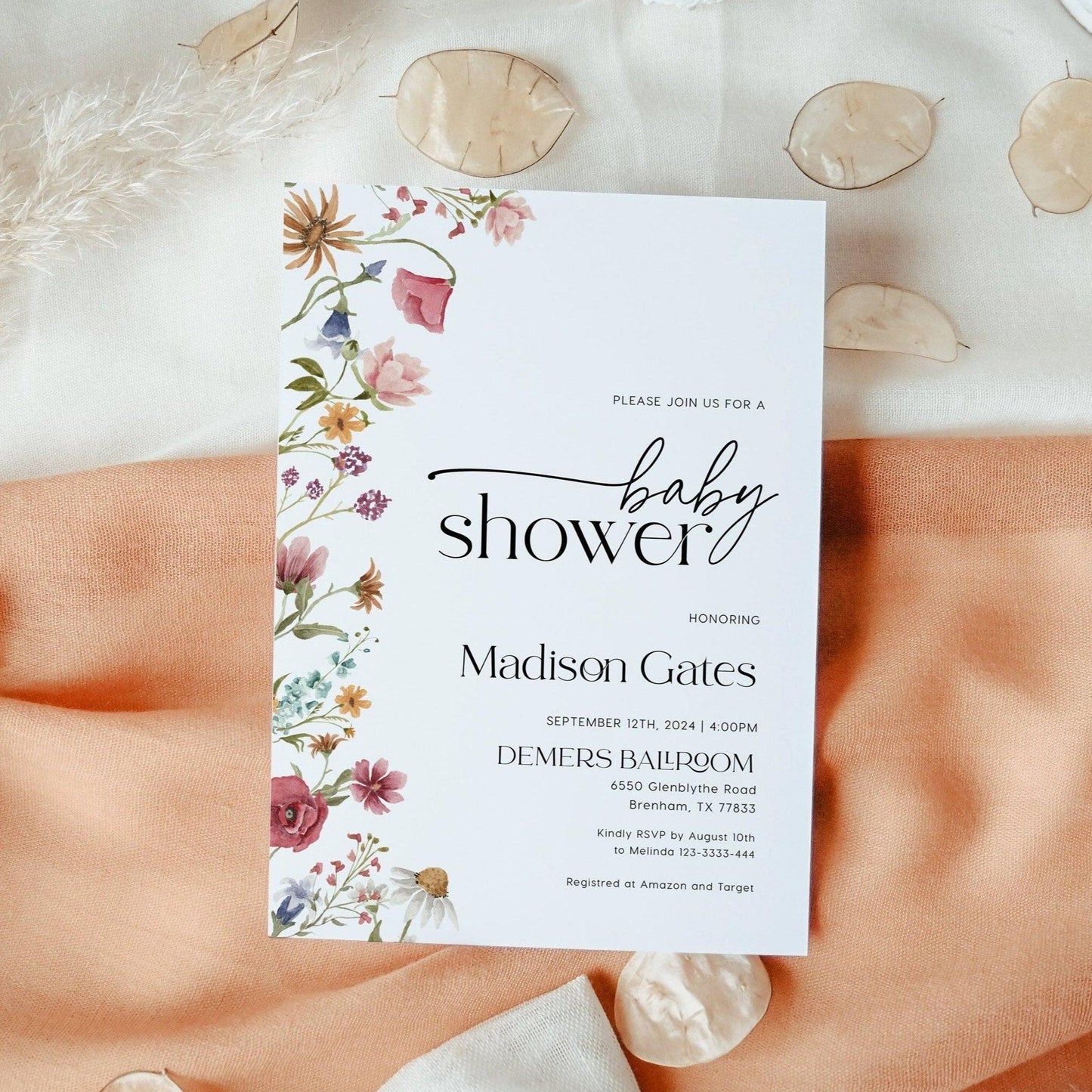Wildflower Baby Shower Invitation Floral Set - LovelyTemplatesCo