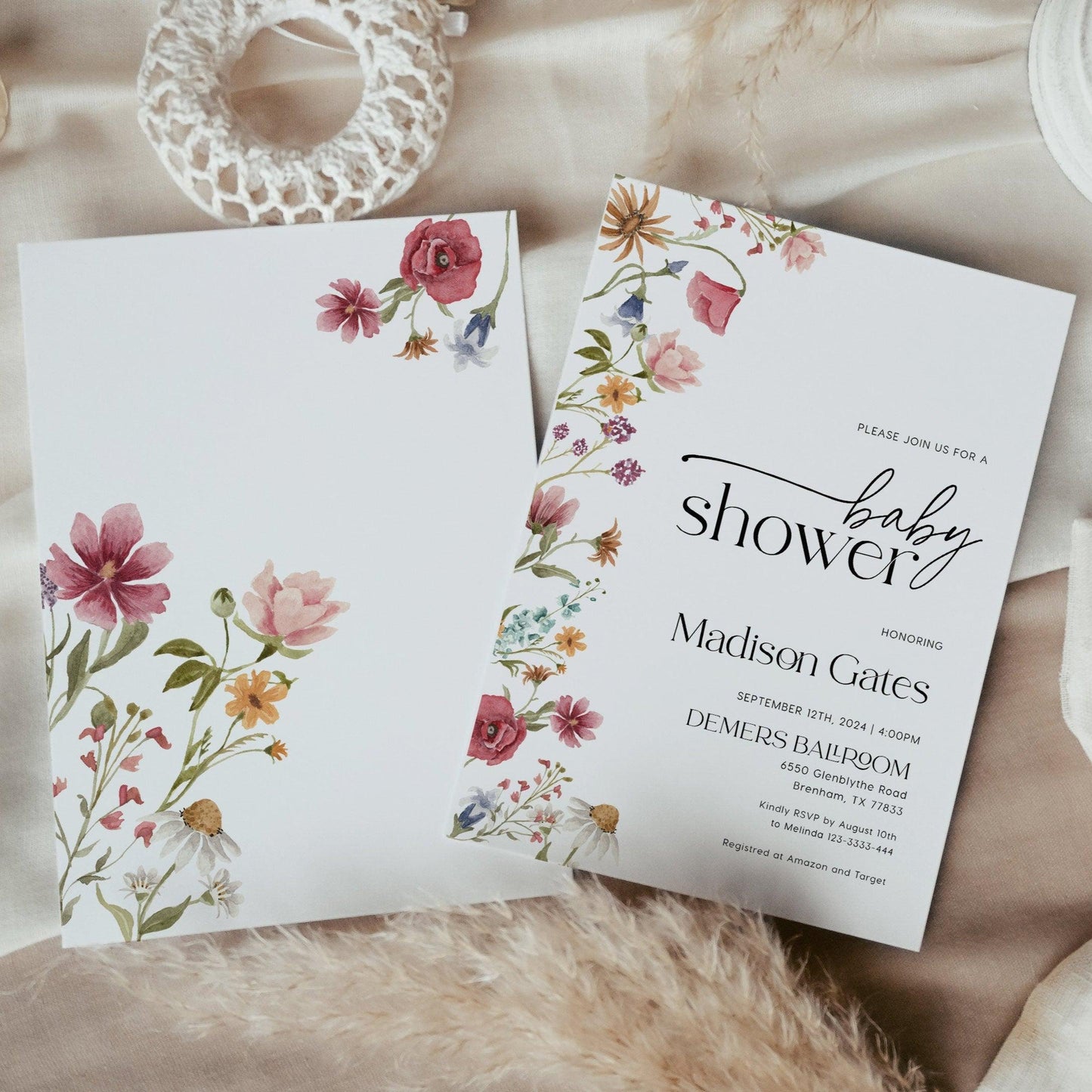 Wildflower Baby Shower Invitation Floral Set - LovelyTemplatesCo