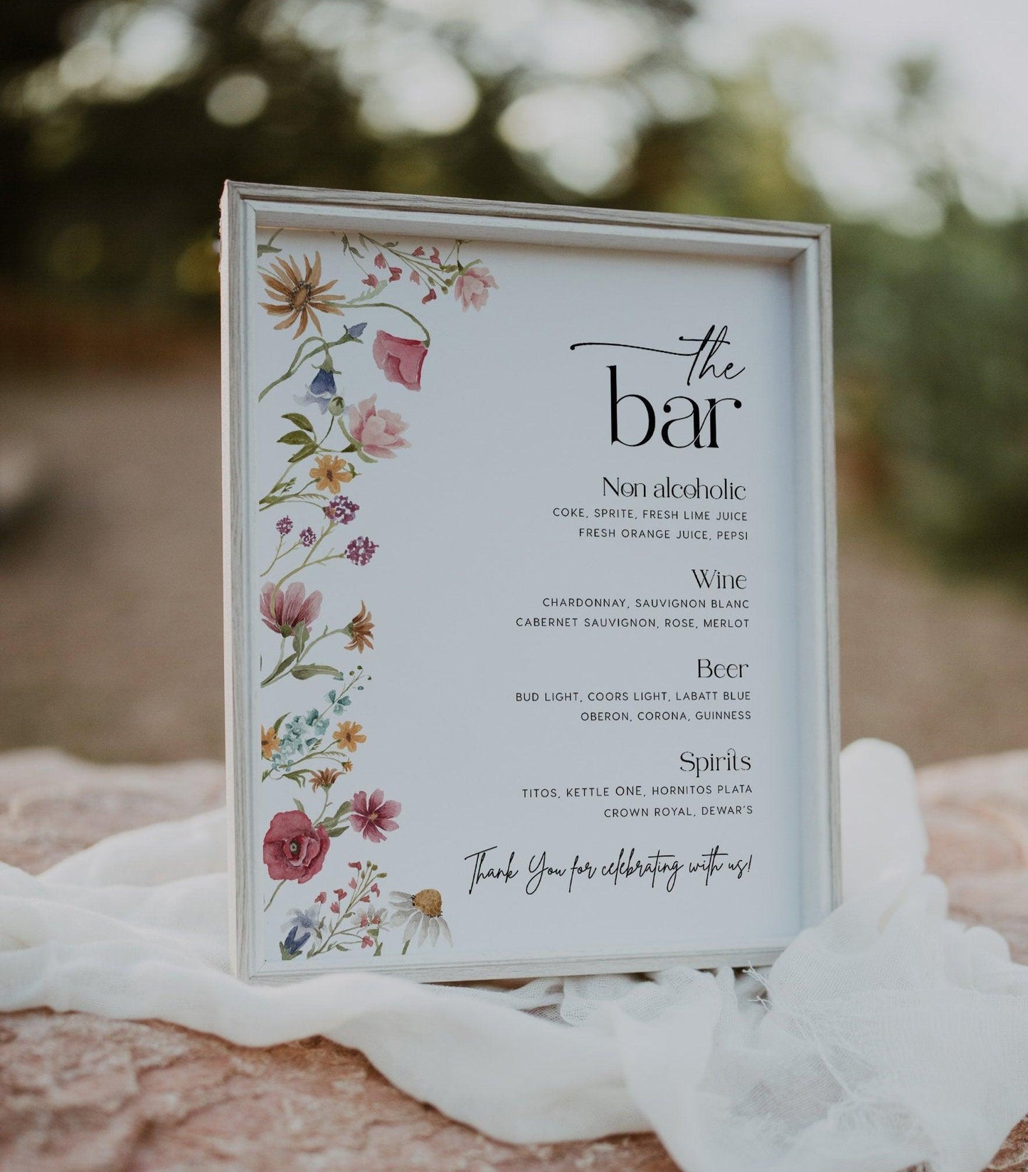 Wildflower Bar Menu Sign - LovelyTemplatesCo