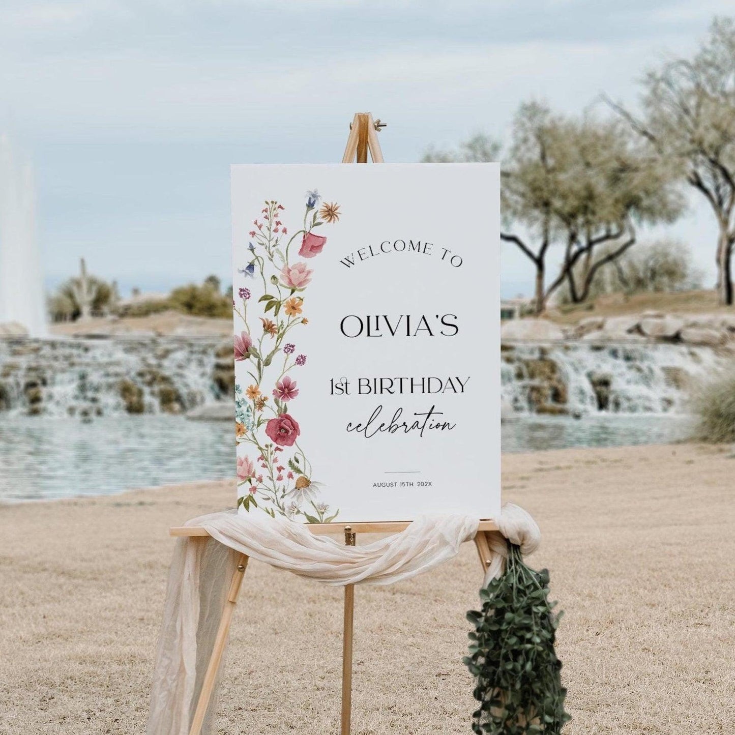 Wildflower Birthday Welcome sign - LovelyTemplatesCo