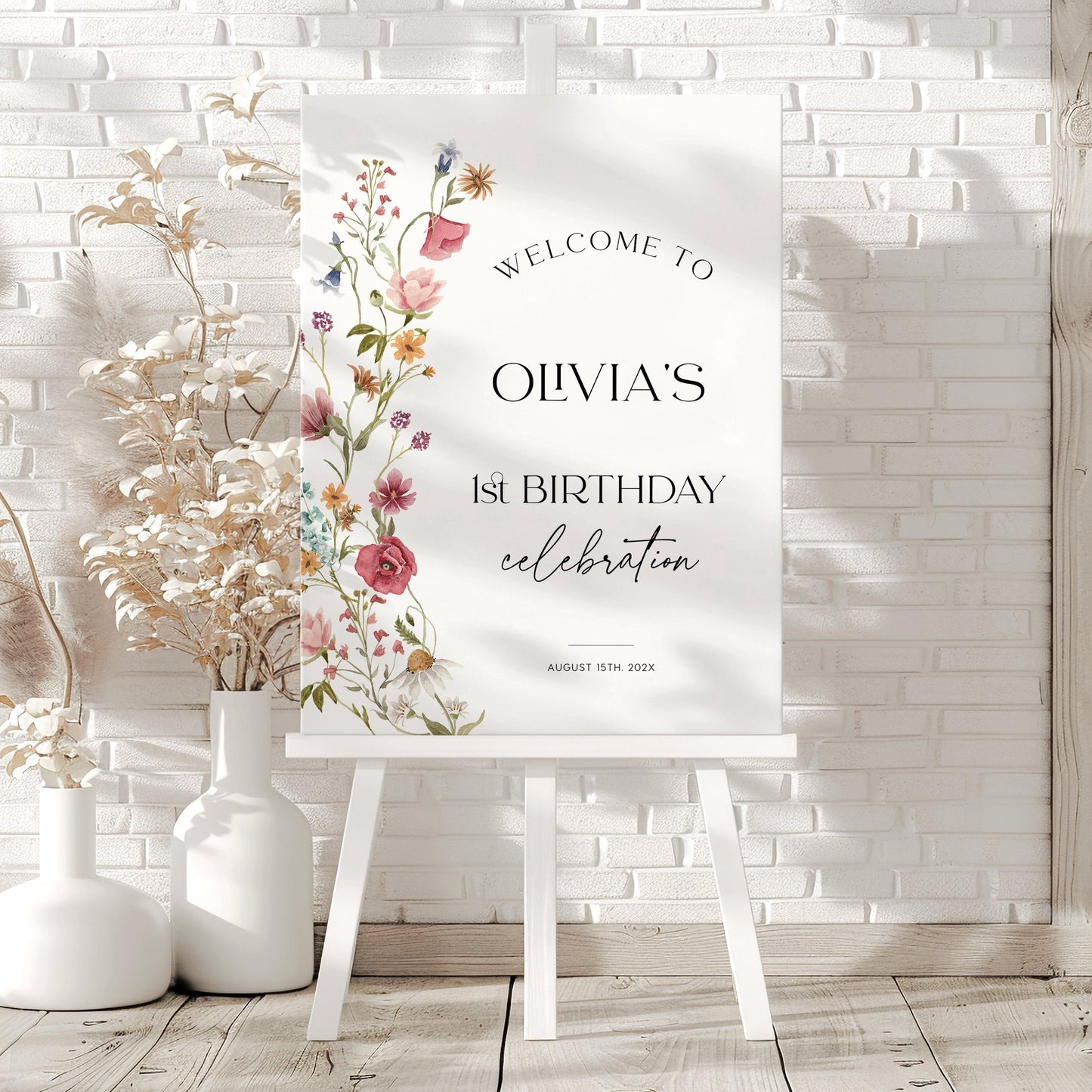 Wildflower Birthday Welcome sign - LovelyTemplatesCo