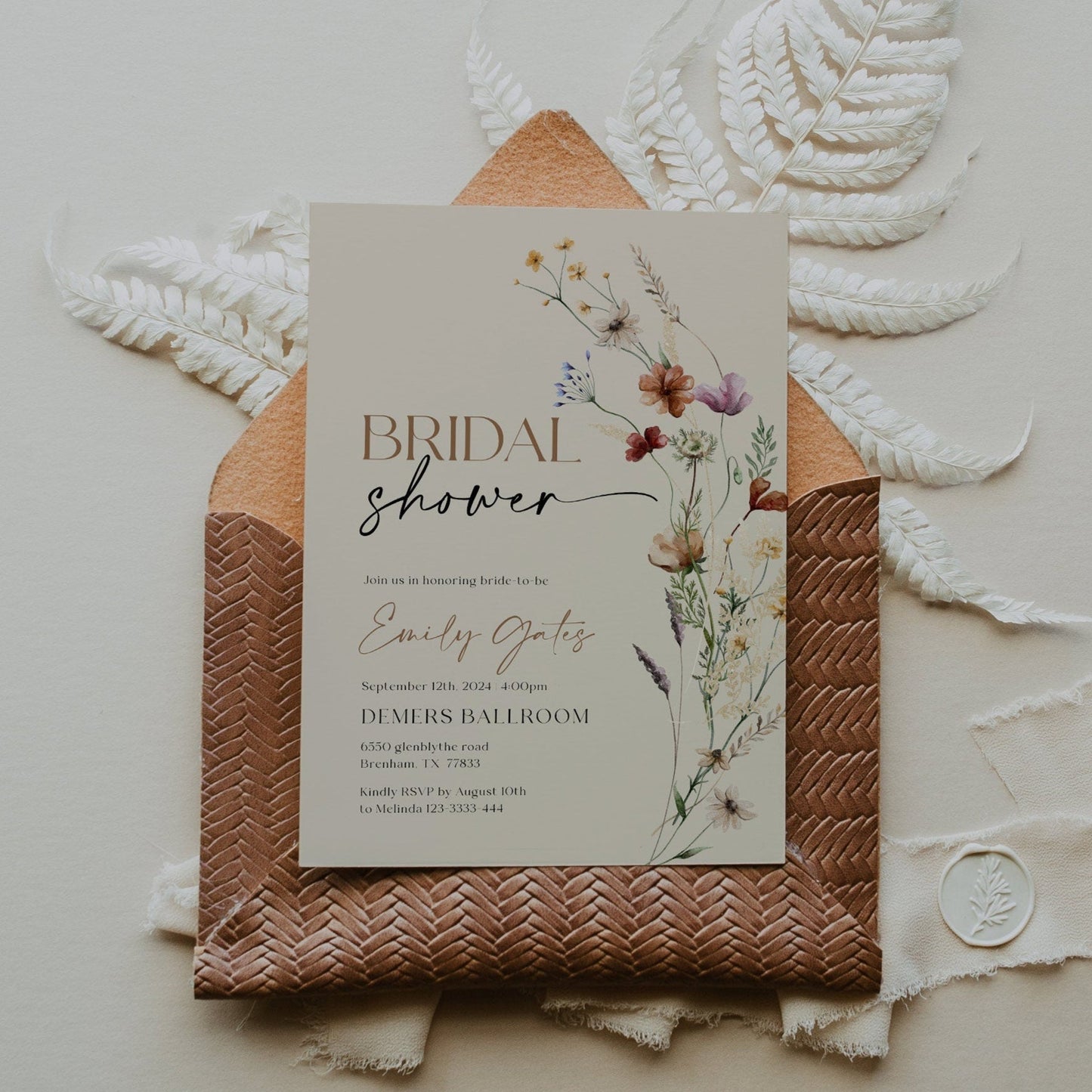 Wildflower Bridal Shower Invitation, Floral Boho Bridal Shower Invitation template - LovelyTemplatesCo