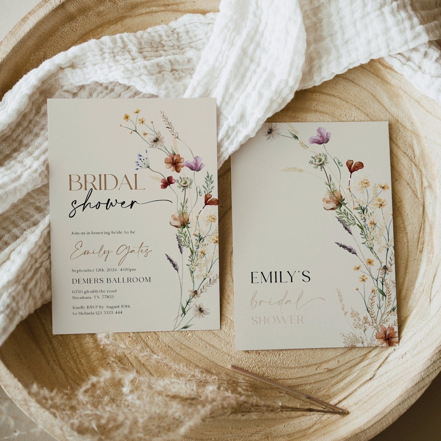 Wildflower Bridal Shower Invitation, Floral Boho Bridal Shower Invitation template - LovelyTemplatesCo