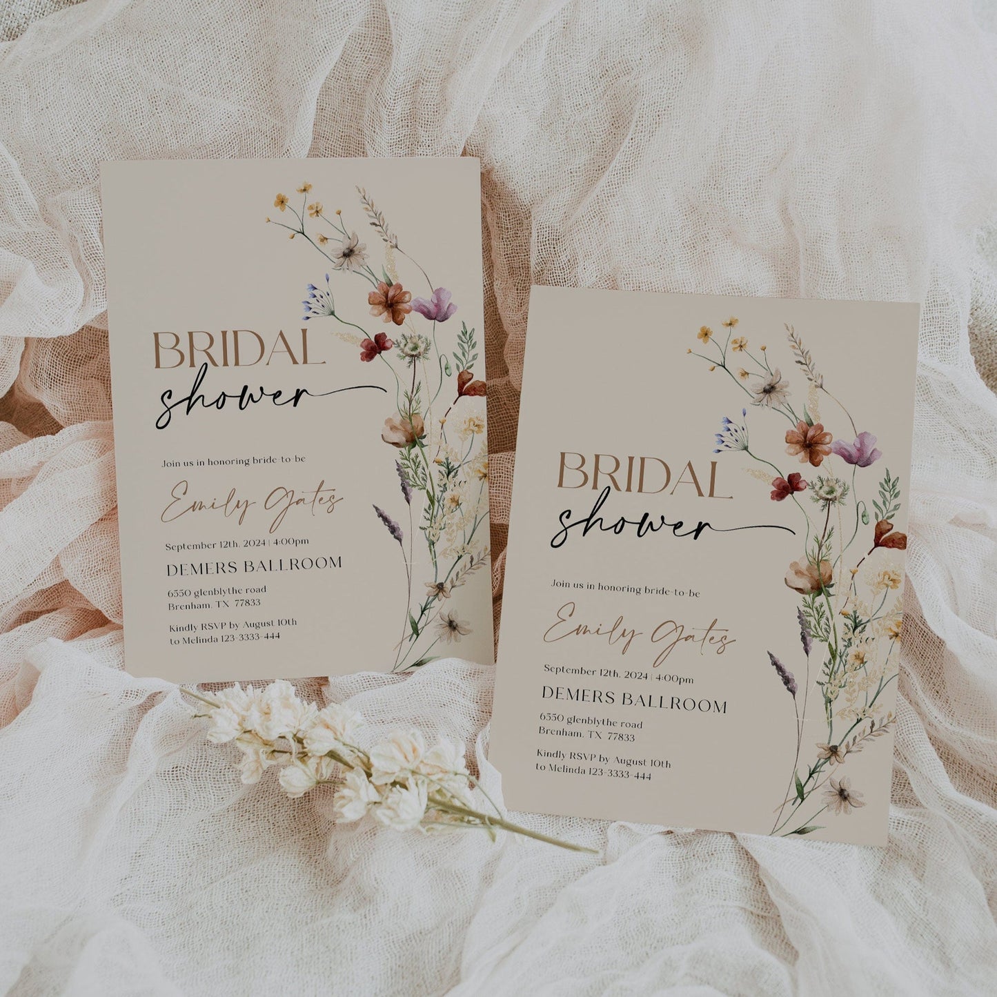 Wildflower Bridal Shower Invitation, Floral Boho Bridal Shower Invitation template - LovelyTemplatesCo