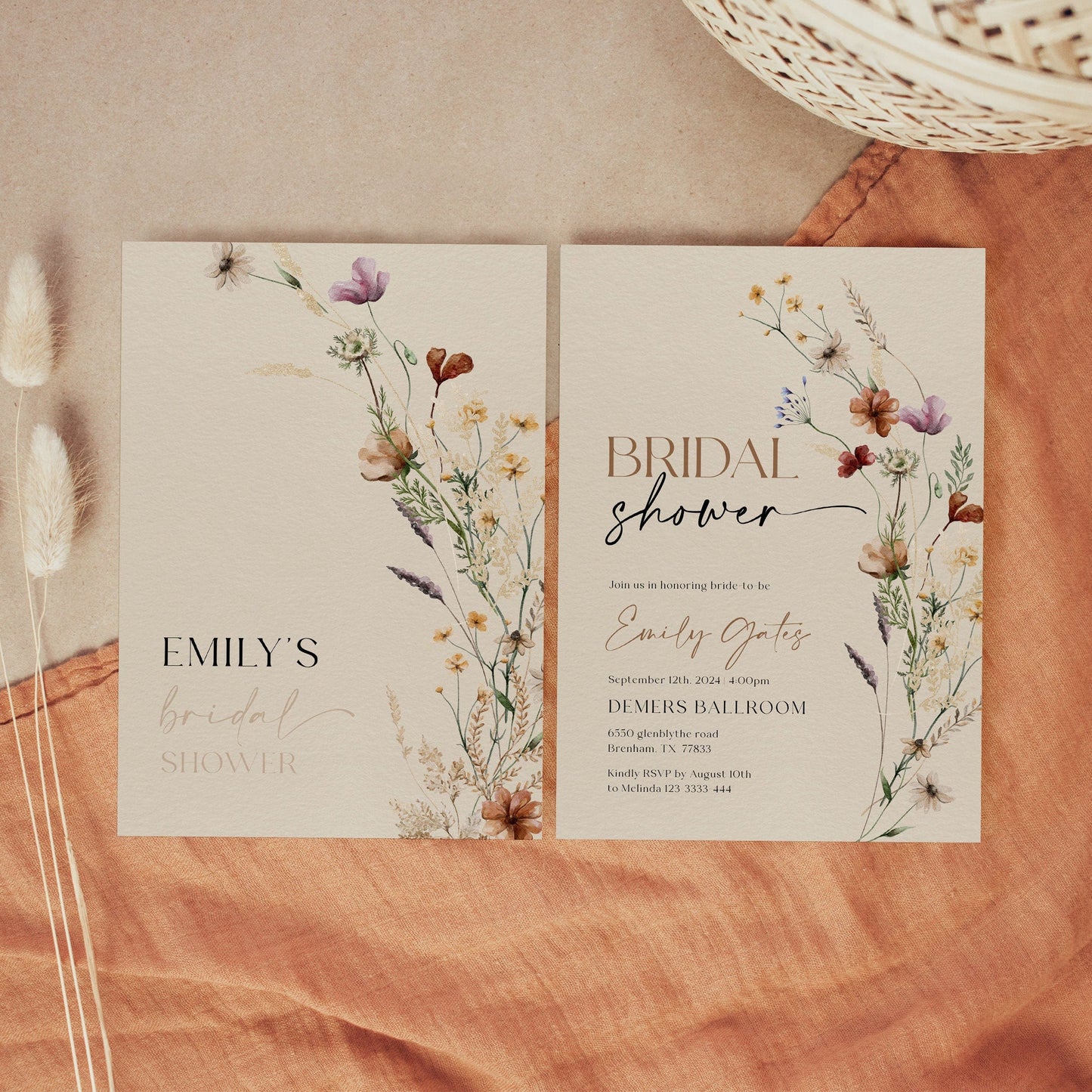 Wildflower Bridal Shower Invitation, Floral Boho Bridal Shower Invitation template - LovelyTemplatesCo