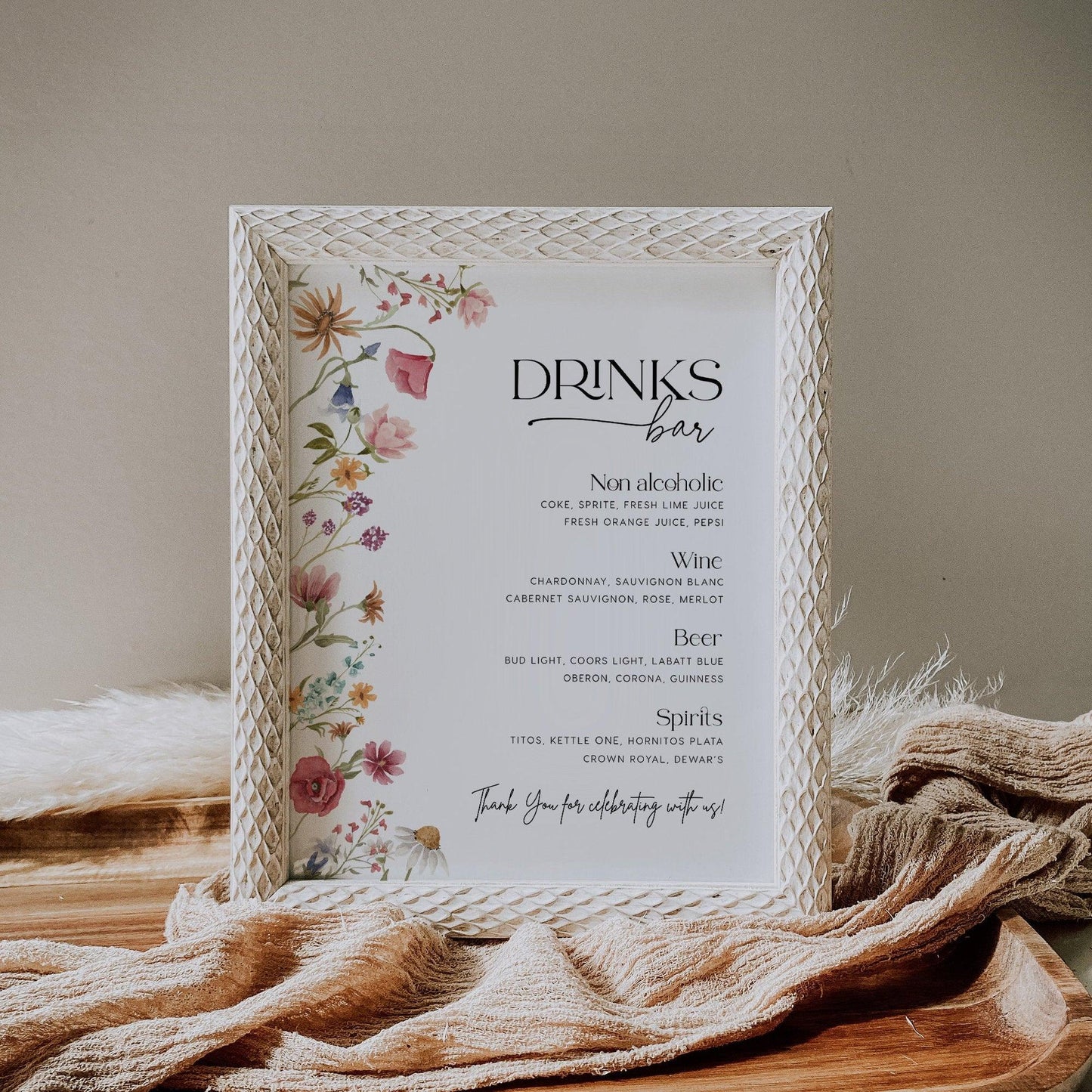 Wildflower Drinks Bar menu sign - LovelyTemplatesCo