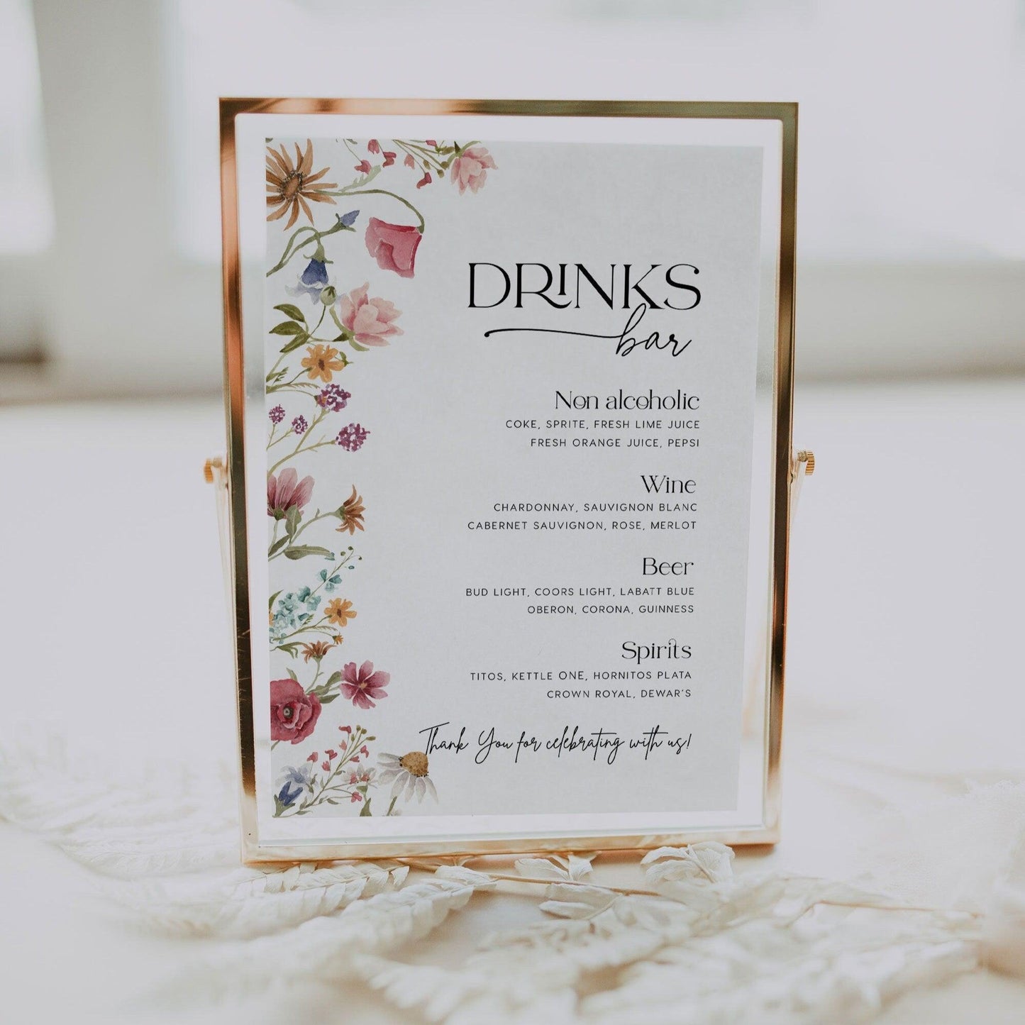 Wildflower Drinks Bar menu sign - LovelyTemplatesCo