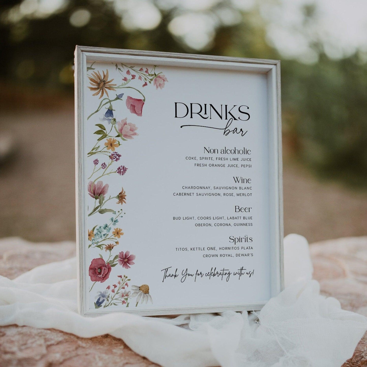 Wildflower Drinks Bar menu sign - LovelyTemplatesCo