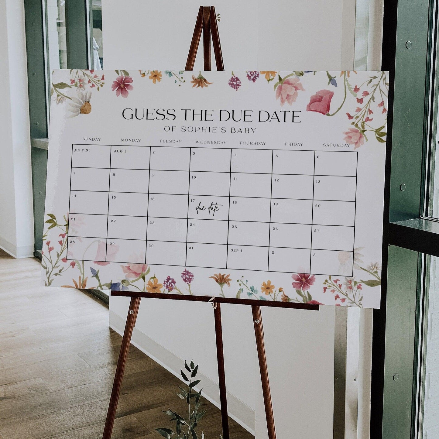 Wildflower Guess Due Date Calendar - LovelyTemplatesCo