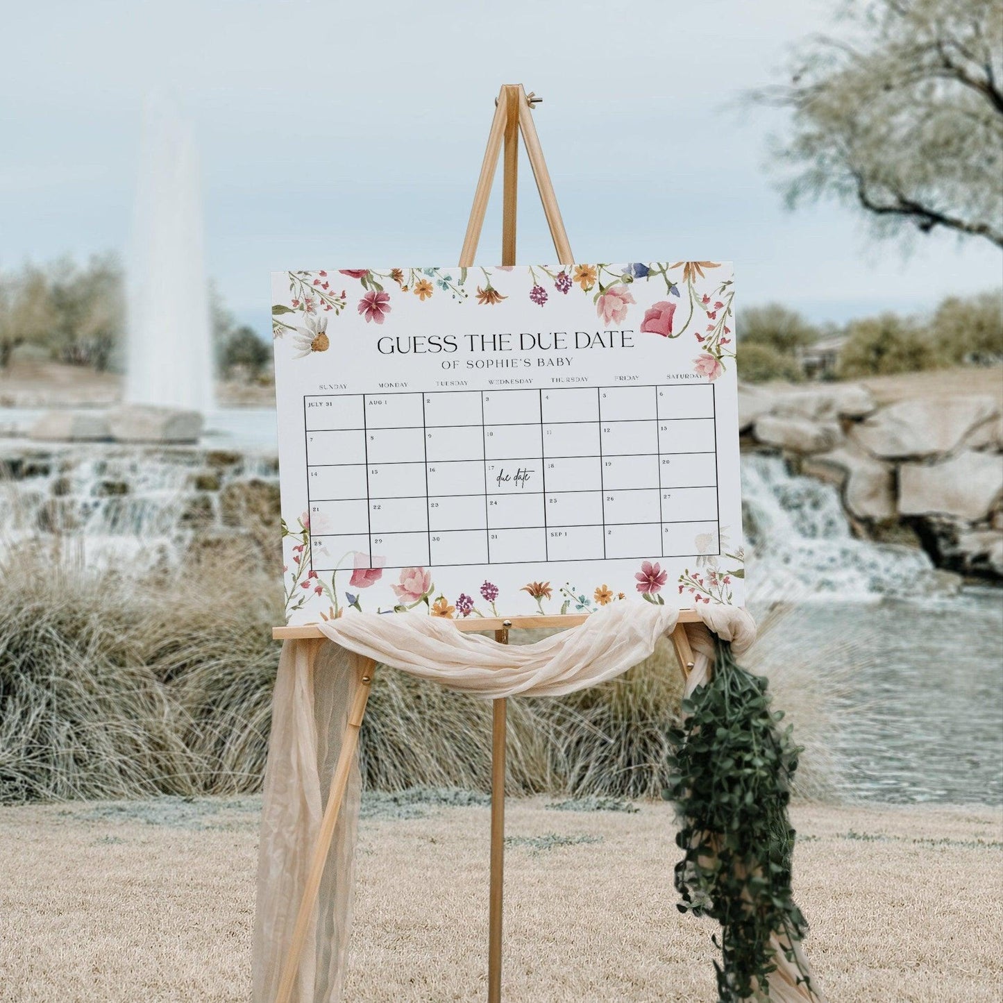 Wildflower Guess Due Date Calendar - LovelyTemplatesCo