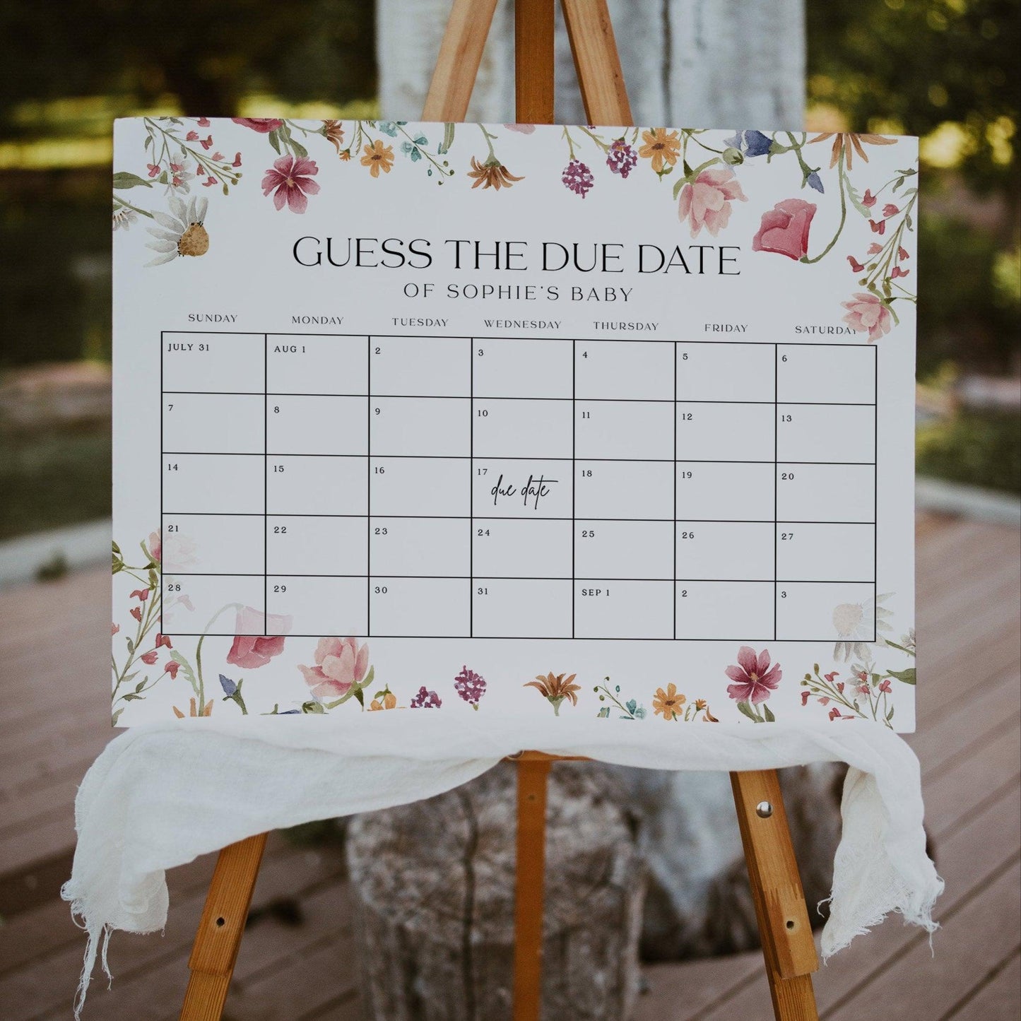 Wildflower Guess Due Date Calendar - LovelyTemplatesCo
