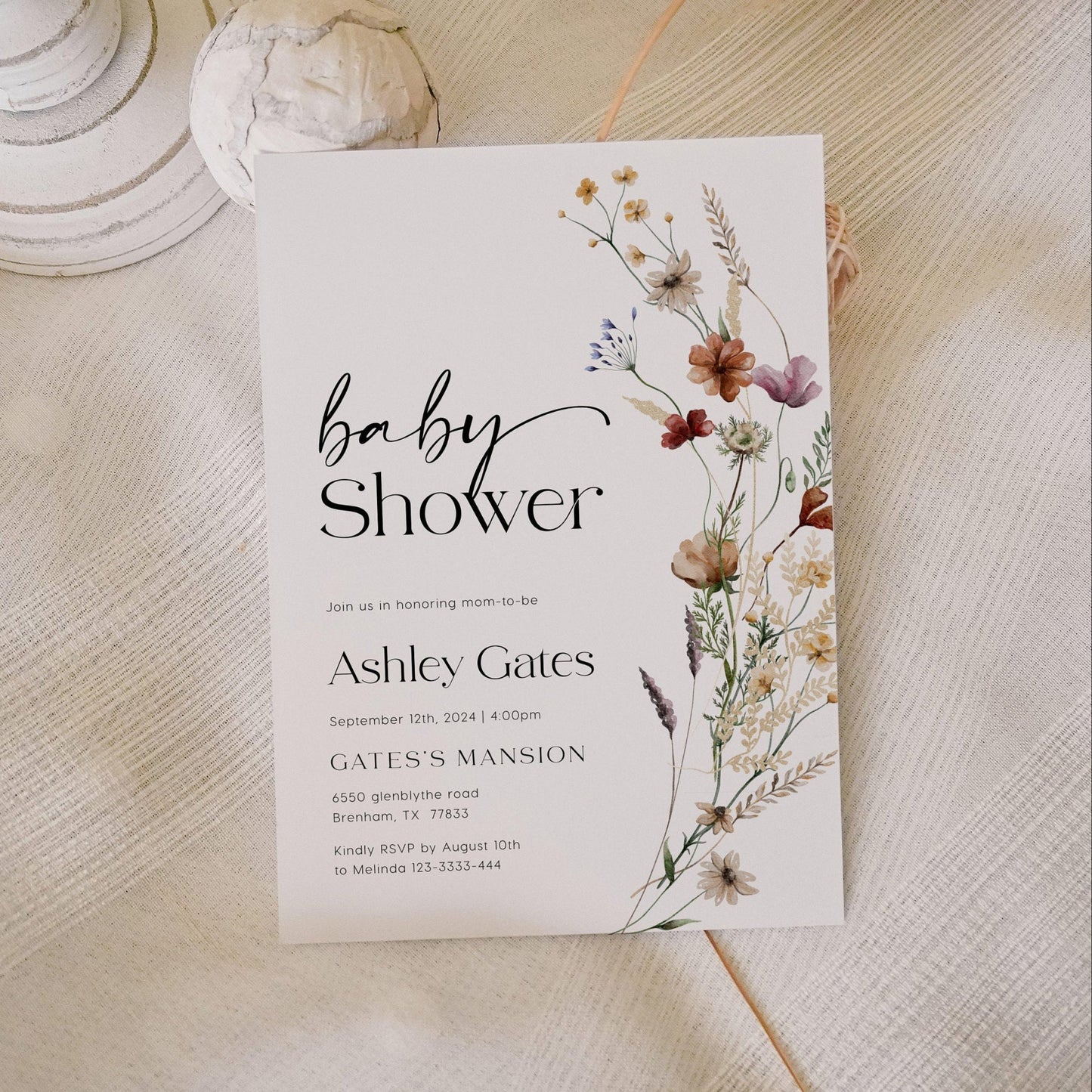 Wildflower invitation | Baby shower invitation - LovelyTemplatesCo