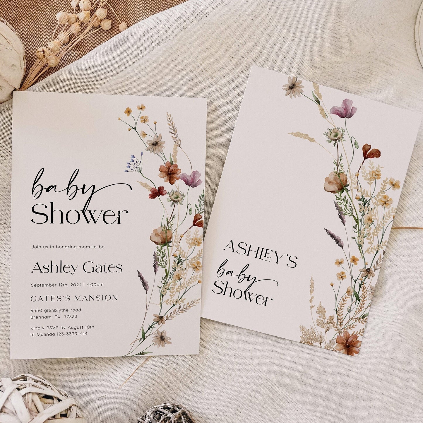Wildflower invitation | Baby shower invitation - LovelyTemplatesCo