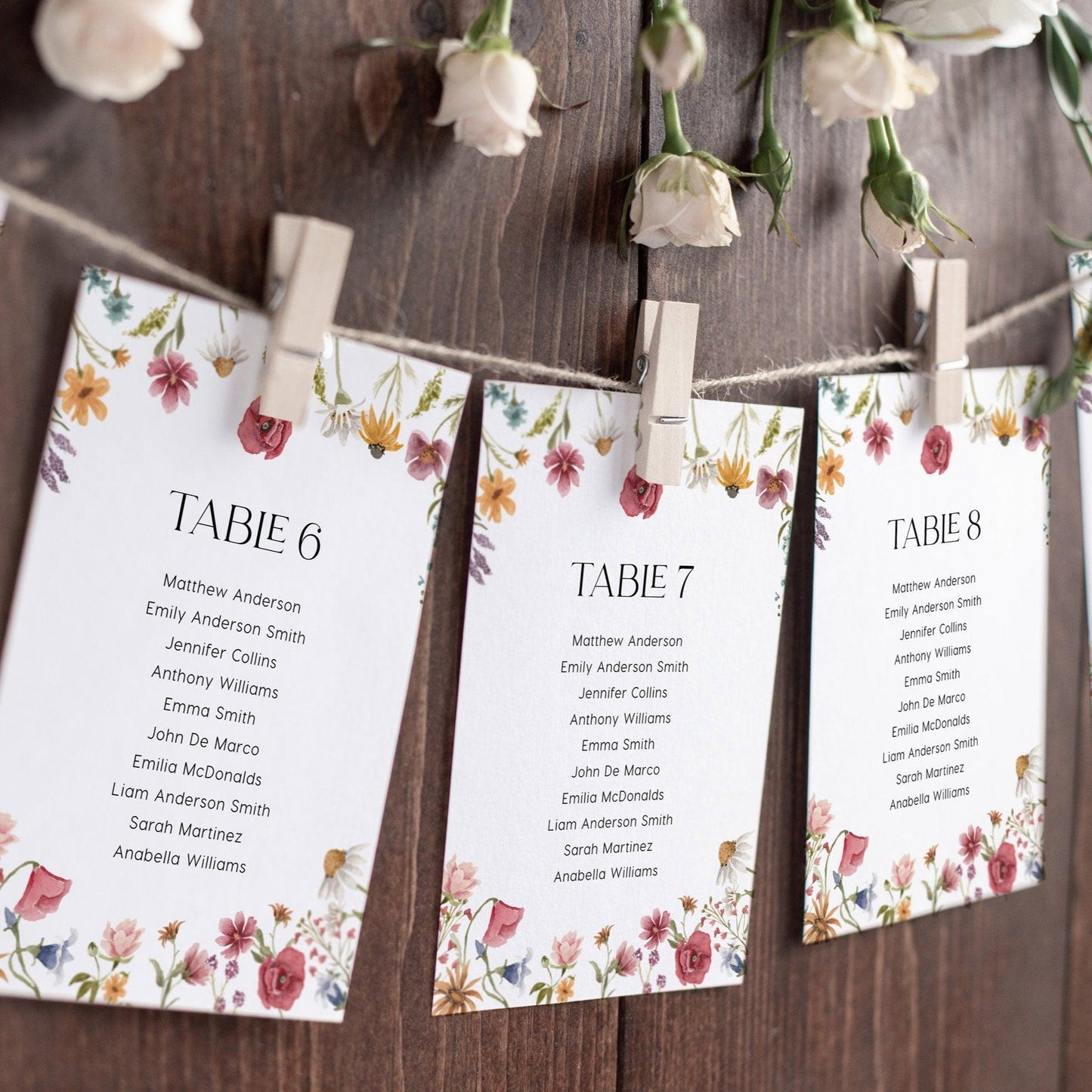 Wildflower Seating chart cards - LovelyTemplatesCo