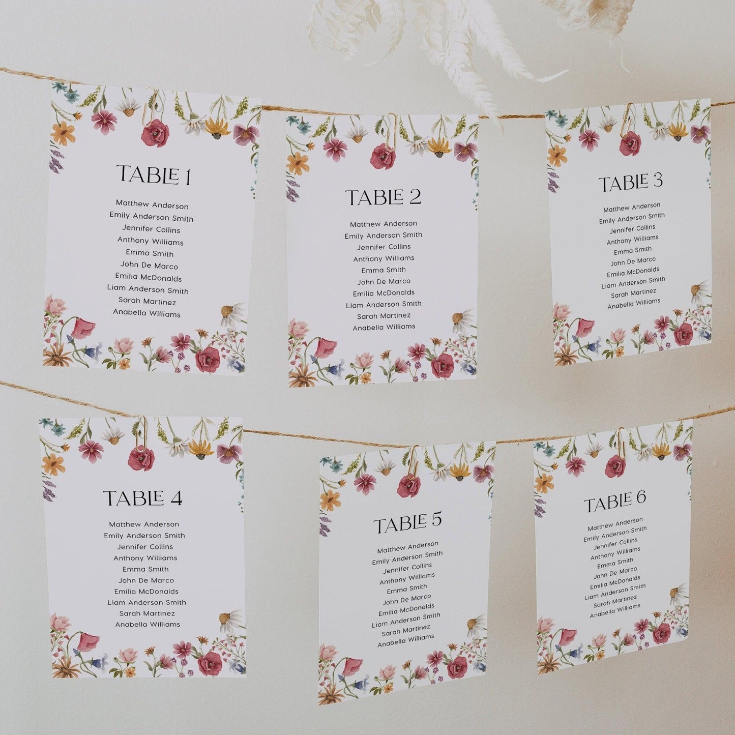 Wildflower Seating chart cards - LovelyTemplatesCo
