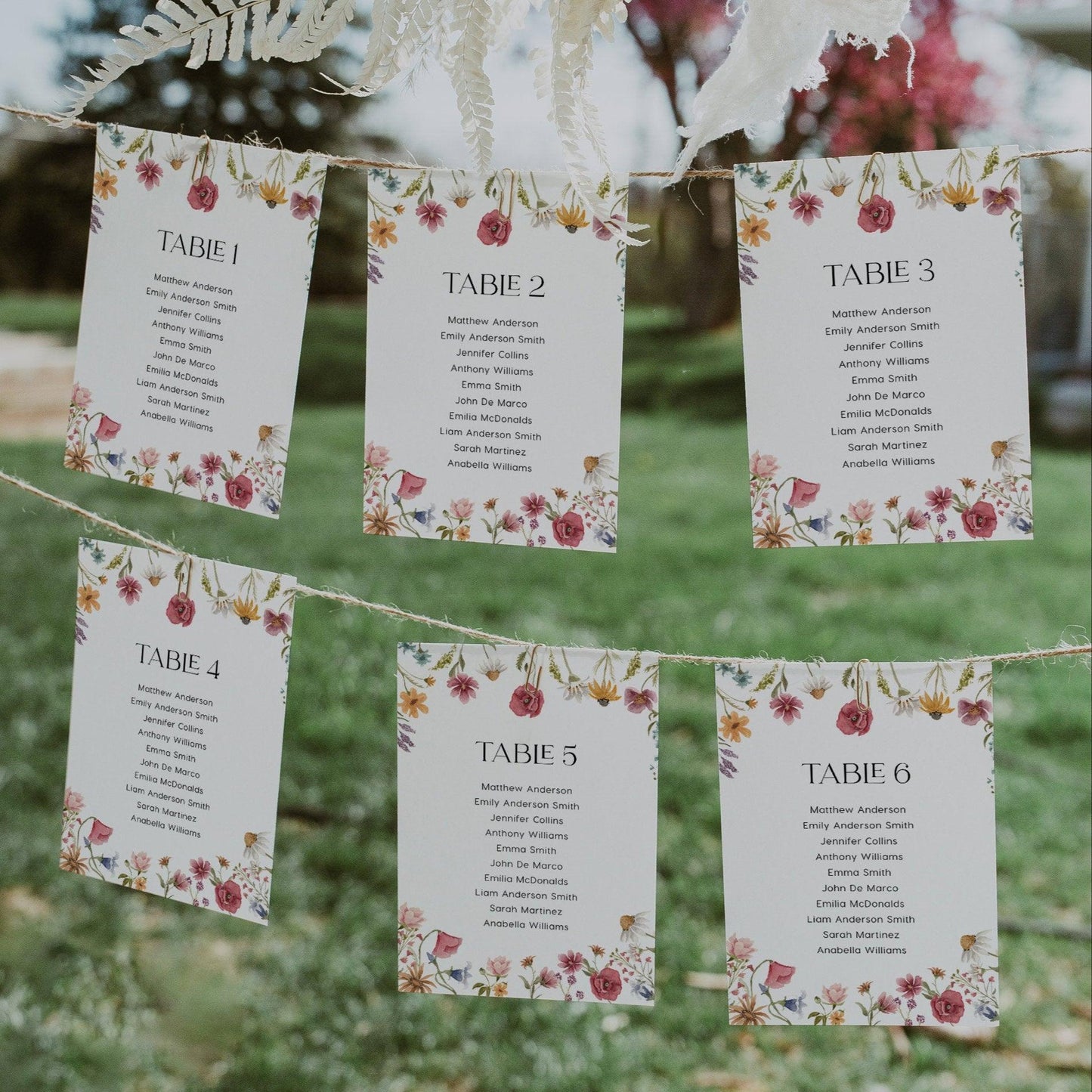 Wildflower Seating chart cards - LovelyTemplatesCo
