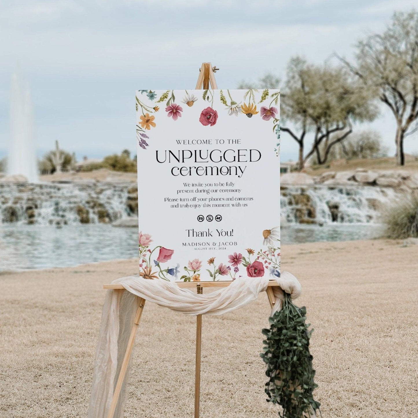 Wildflower Unplugged wedding sign - LovelyTemplatesCo