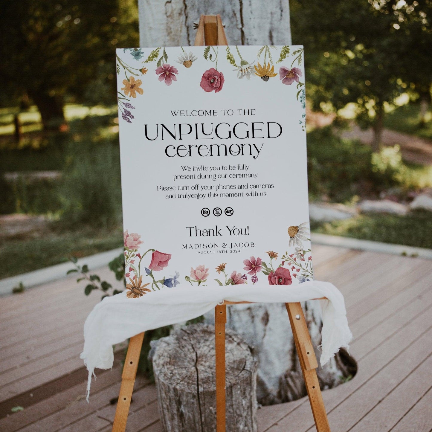 Wildflower Unplugged wedding sign - LovelyTemplatesCo
