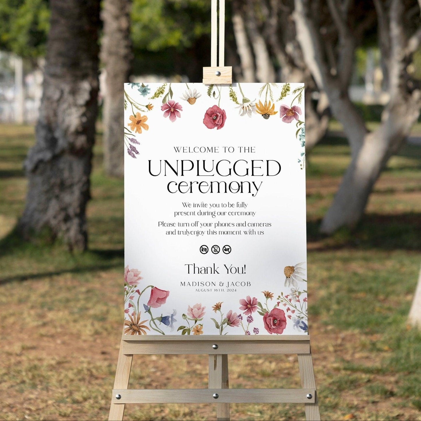Wildflower Unplugged wedding sign - LovelyTemplatesCo