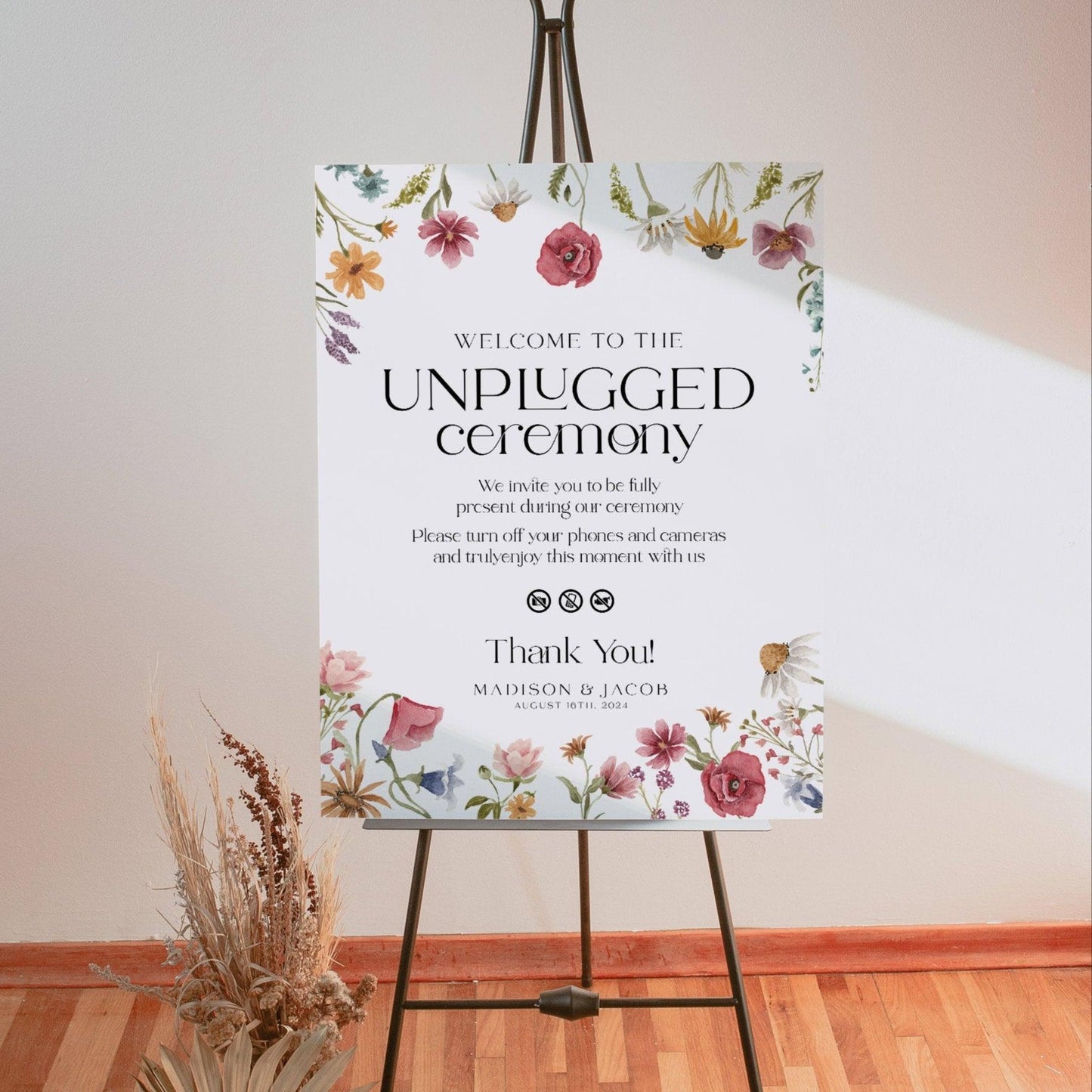 Wildflower Unplugged wedding sign - LovelyTemplatesCo