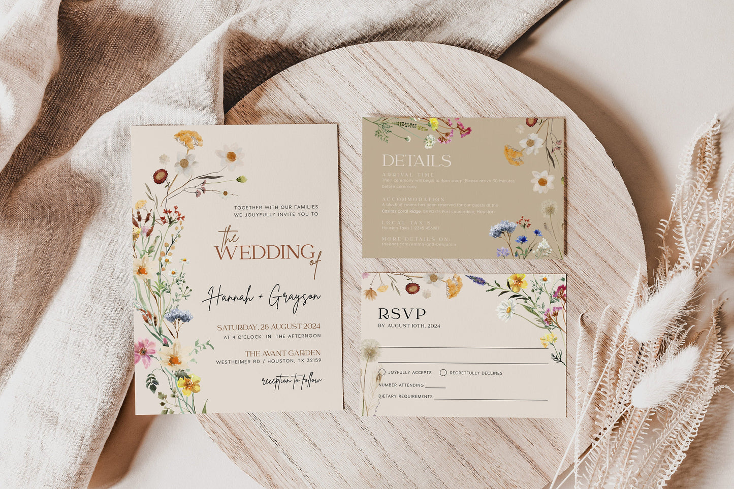 Wildflower wedding invitation | Boho Wedding invitation Bundle | Customizable templates - LovelyTemplatesCo