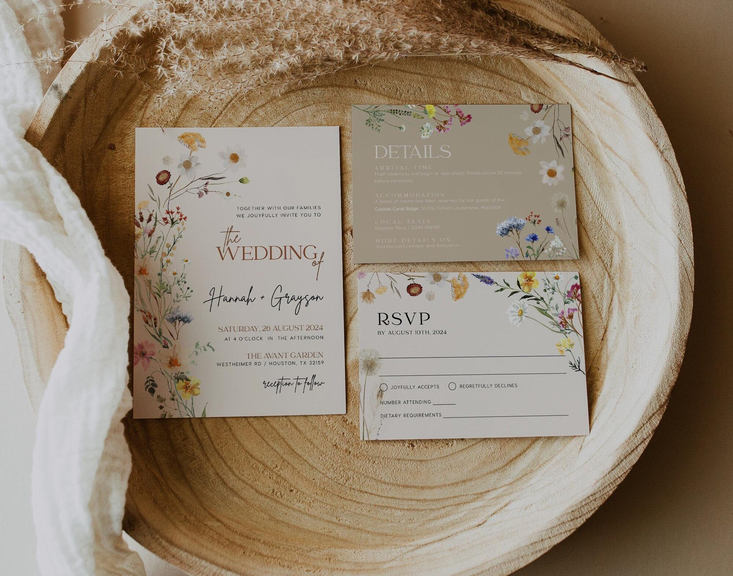 Wildflower wedding invitation | Boho Wedding invitation Bundle | Customizable templates - LovelyTemplatesCo