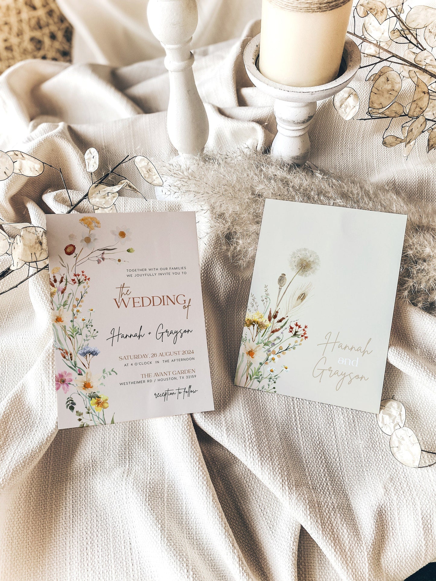 Wildflower wedding invitation | Boho Wedding invitation Bundle | Customizable templates - LovelyTemplatesCo