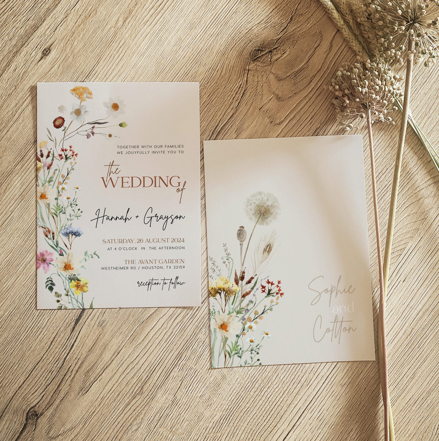 Wildflower wedding invitation | Boho Wedding invitation Bundle | Customizable templates - LovelyTemplatesCo