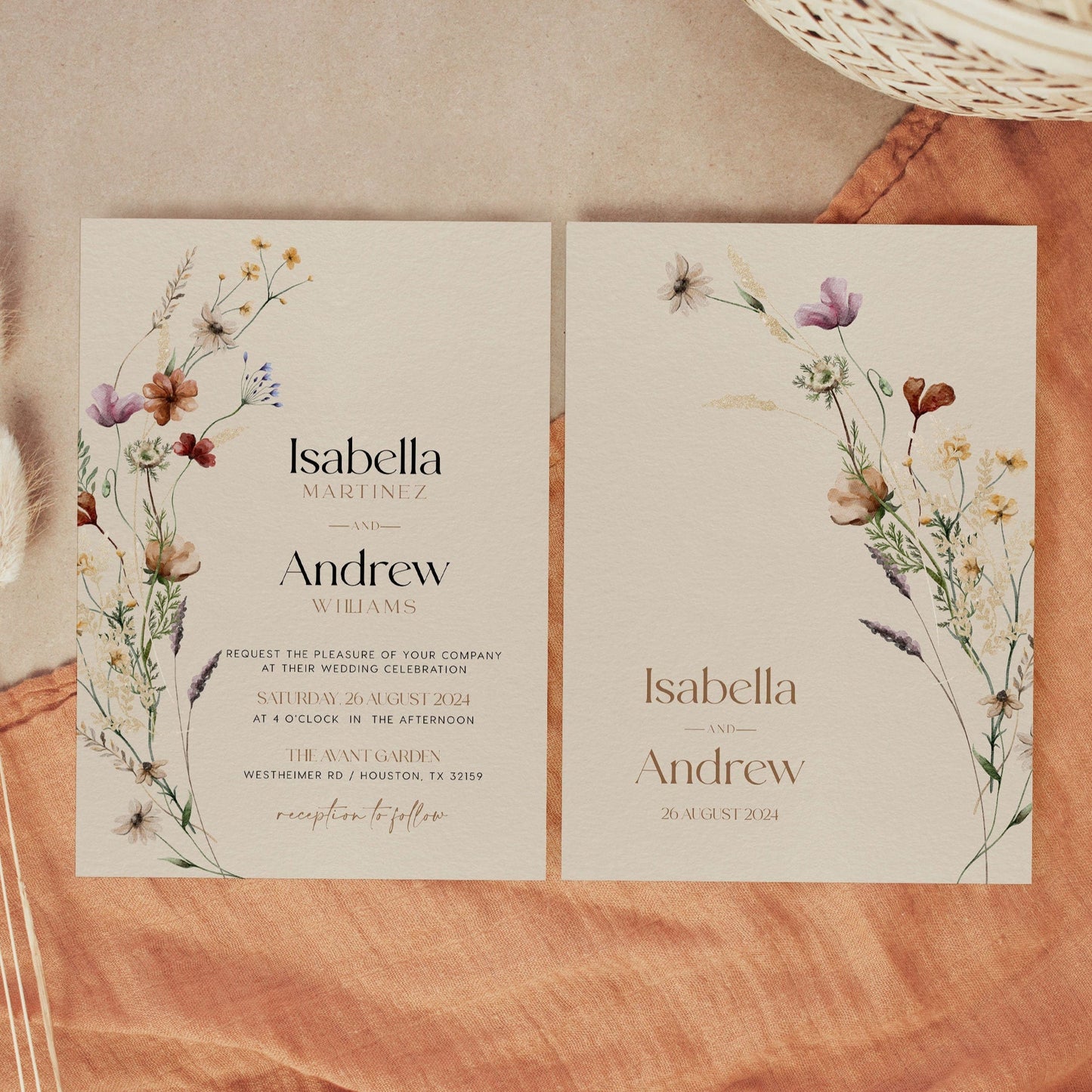 Wildflower Wedding Invitation Set, Beige Wedding invitation set - LovelyTemplatesCo