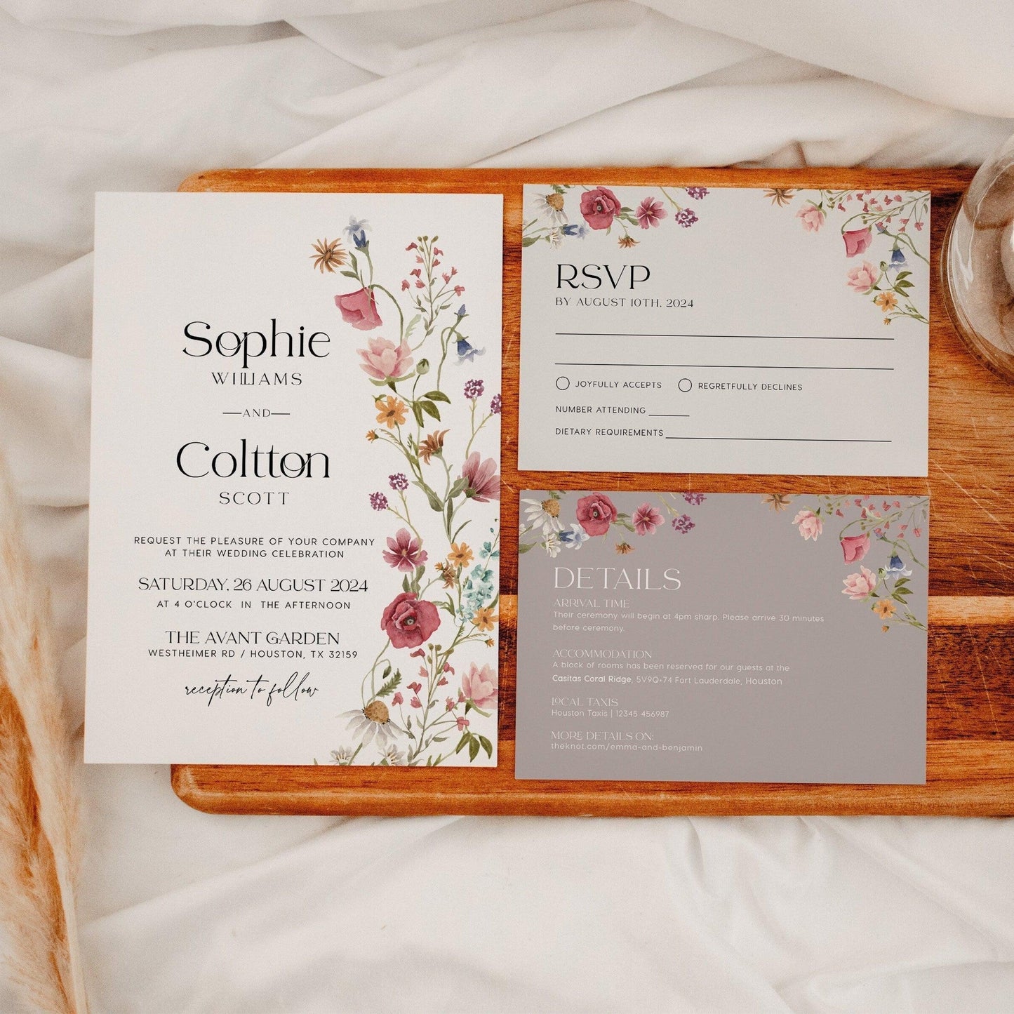 Wildflower Wedding Invitation, Spring Summer floral wedding invitation set - LovelyTemplatesCo
