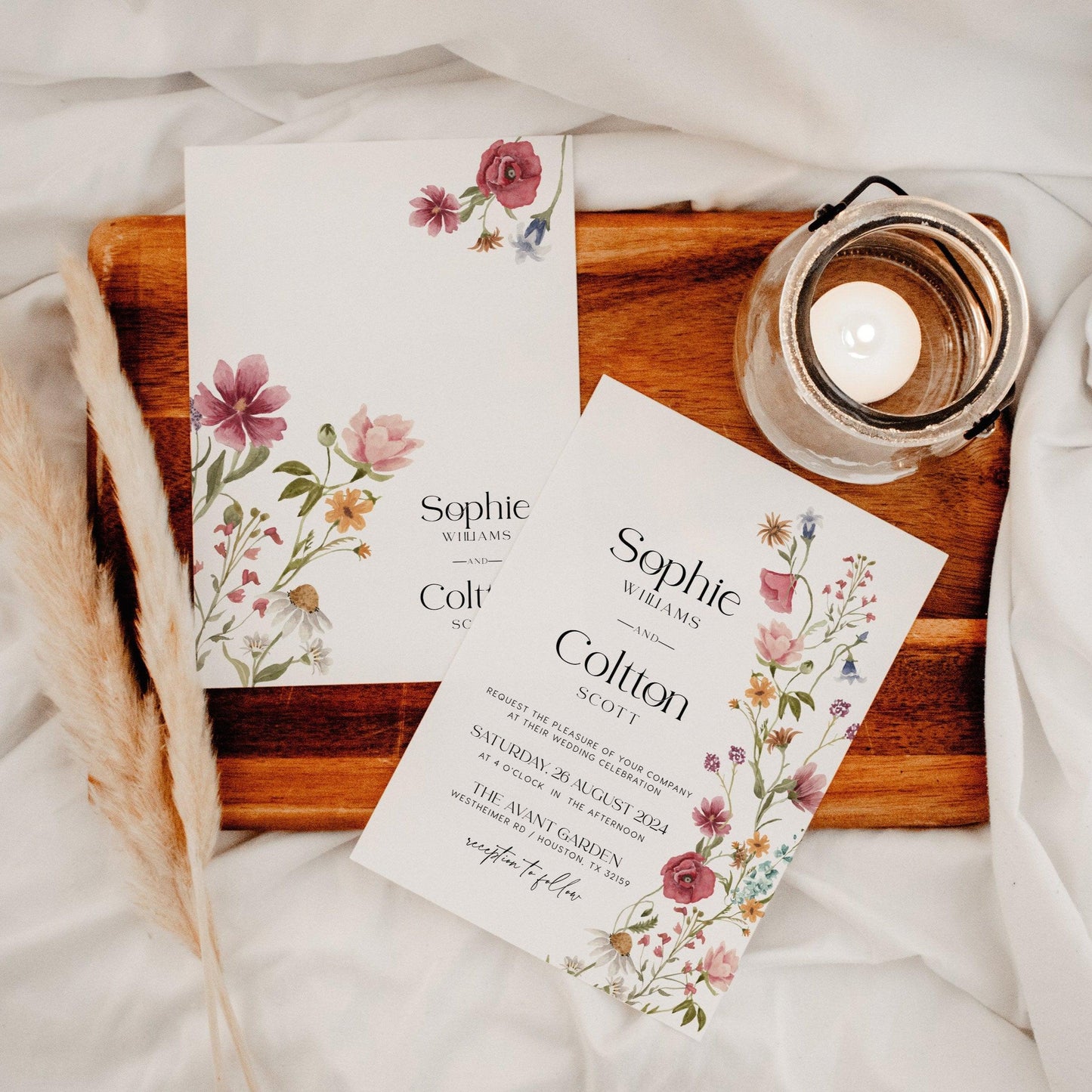 Wildflower Wedding Invitation, Spring Summer floral wedding invitation set - LovelyTemplatesCo