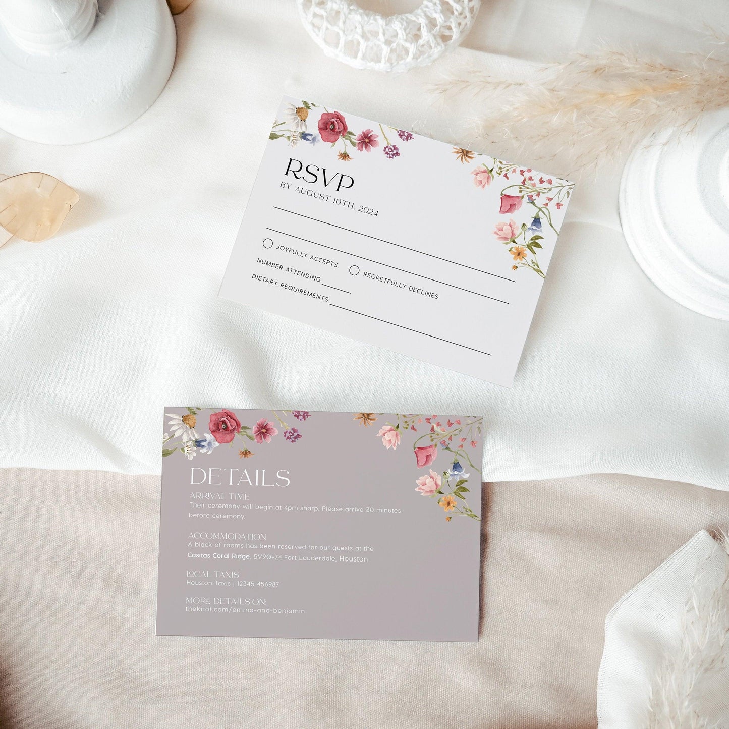 Wildflower Wedding Invitation, Spring Summer floral wedding invitation set - LovelyTemplatesCo