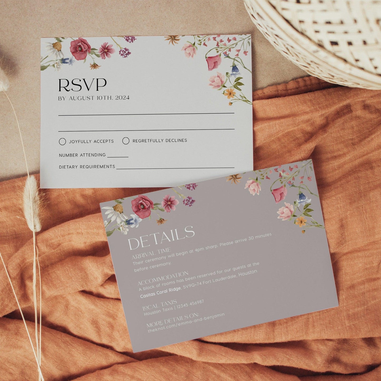 Wildflower Wedding Invitation with Watercolor Spring Summer flowers - LovelyTemplatesCo