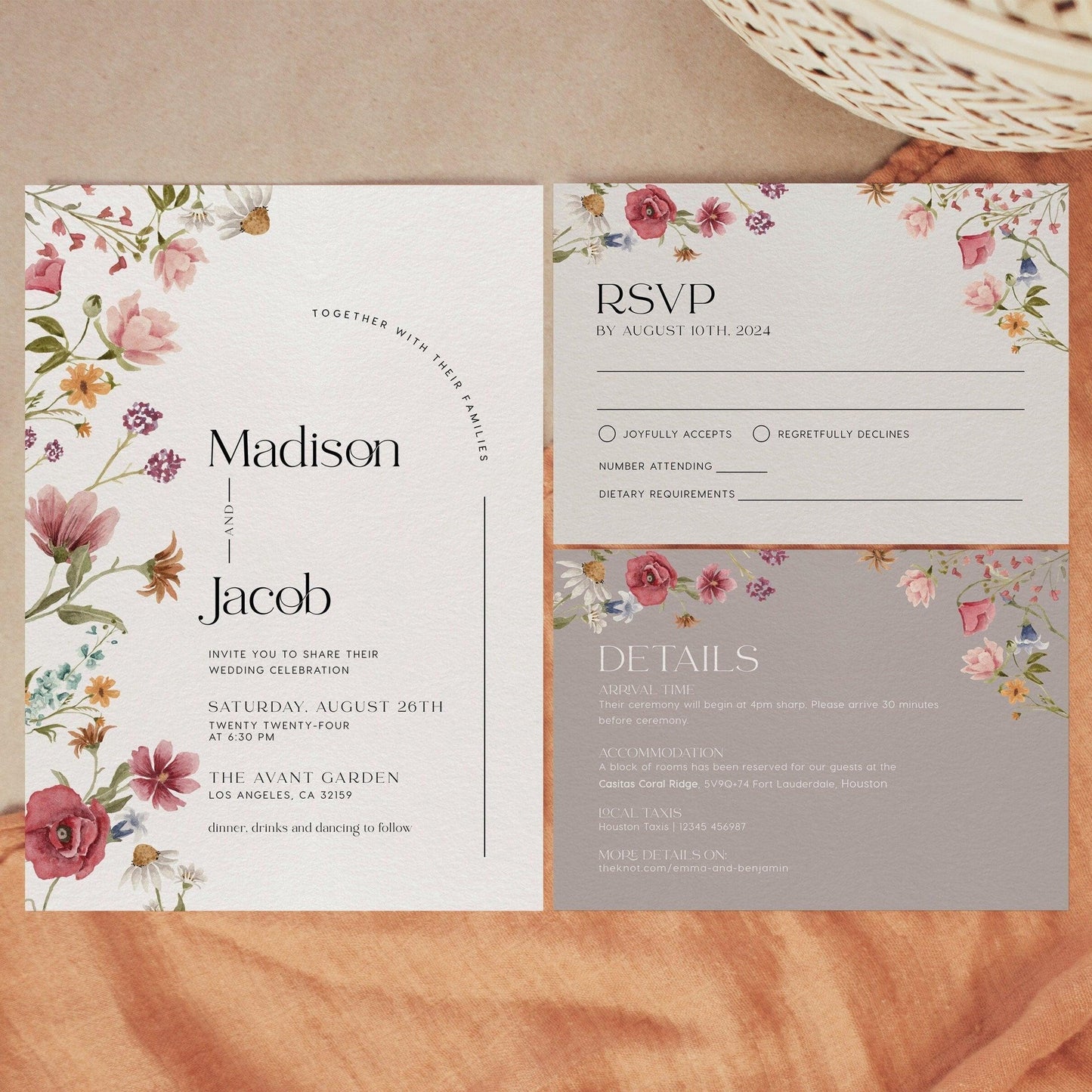 Wildflower Wedding Invitation with Watercolor Spring Summer flowers - LovelyTemplatesCo