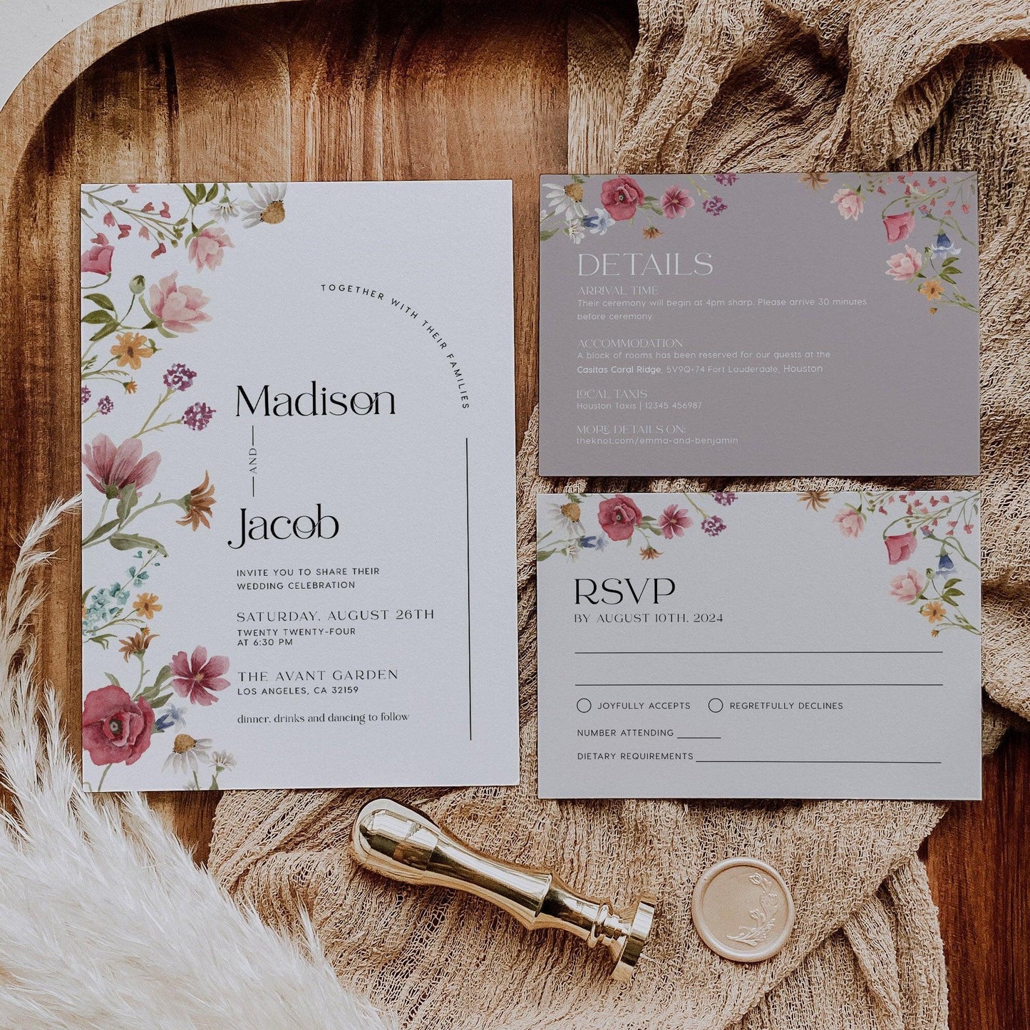 Wildflower Wedding Invitation with Watercolor Spring Summer flowers - LovelyTemplatesCo