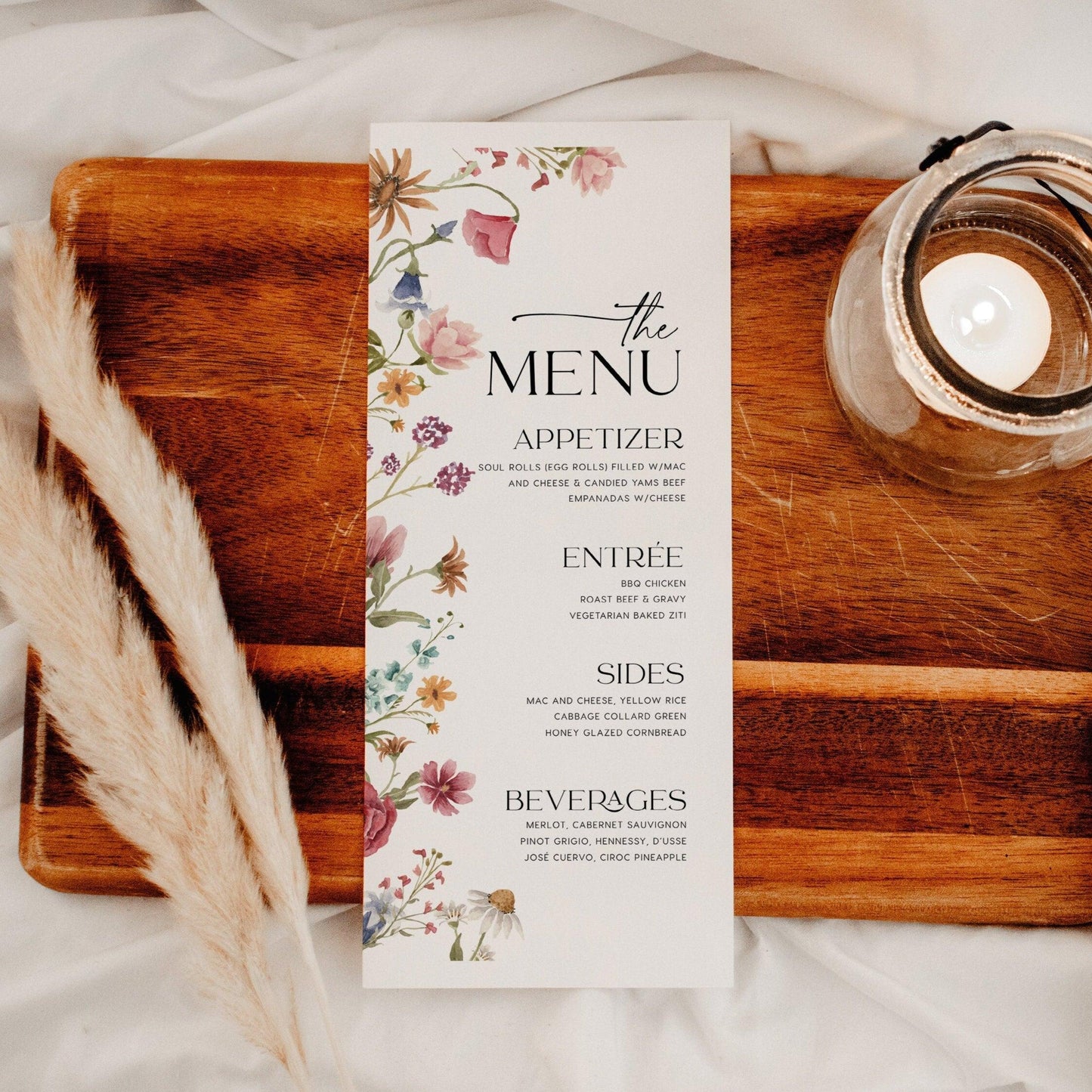 Wildflower Wedding Menu Card - LovelyTemplatesCo