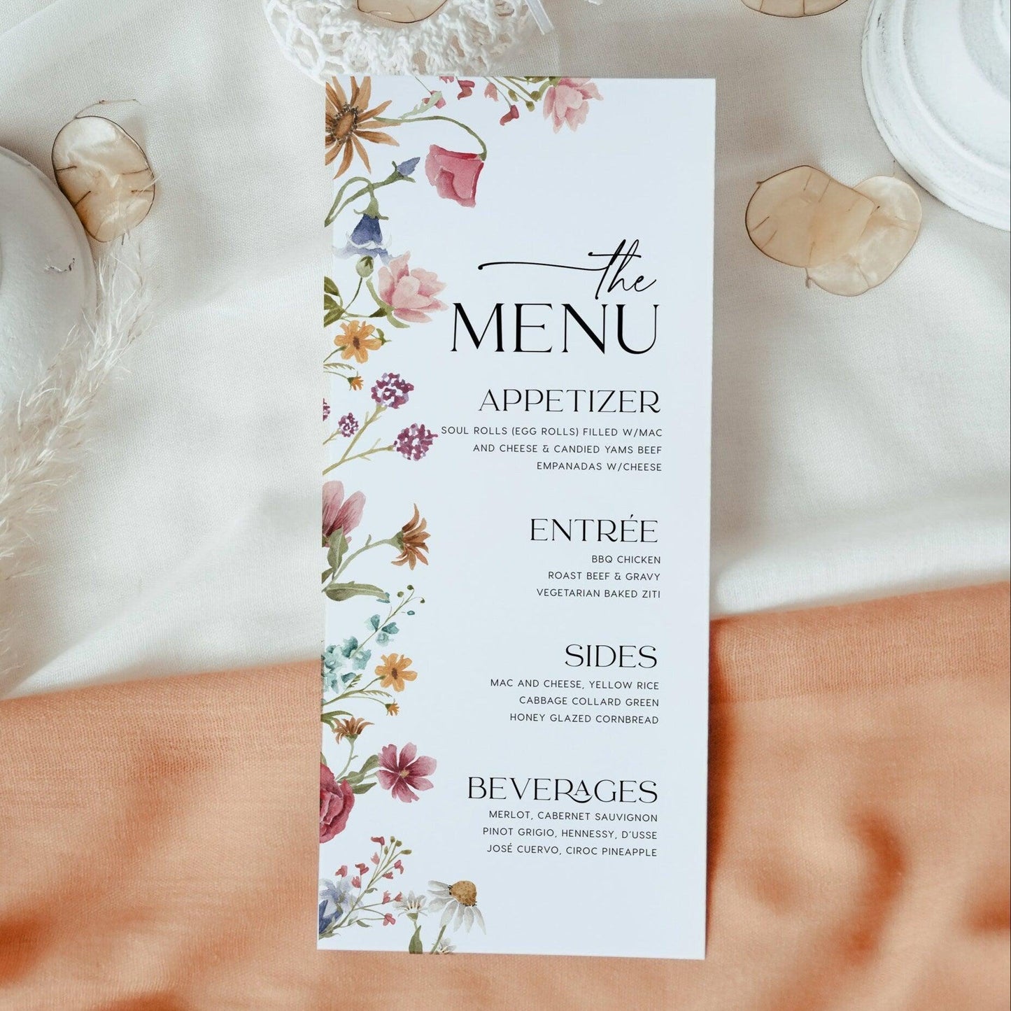 Wildflower Wedding Menu Card - LovelyTemplatesCo