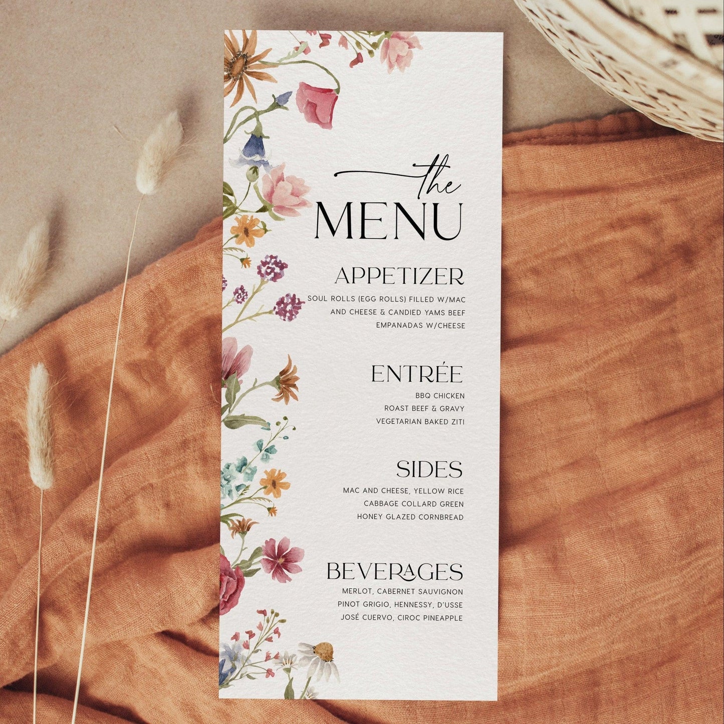Wildflower Wedding Menu Card - LovelyTemplatesCo
