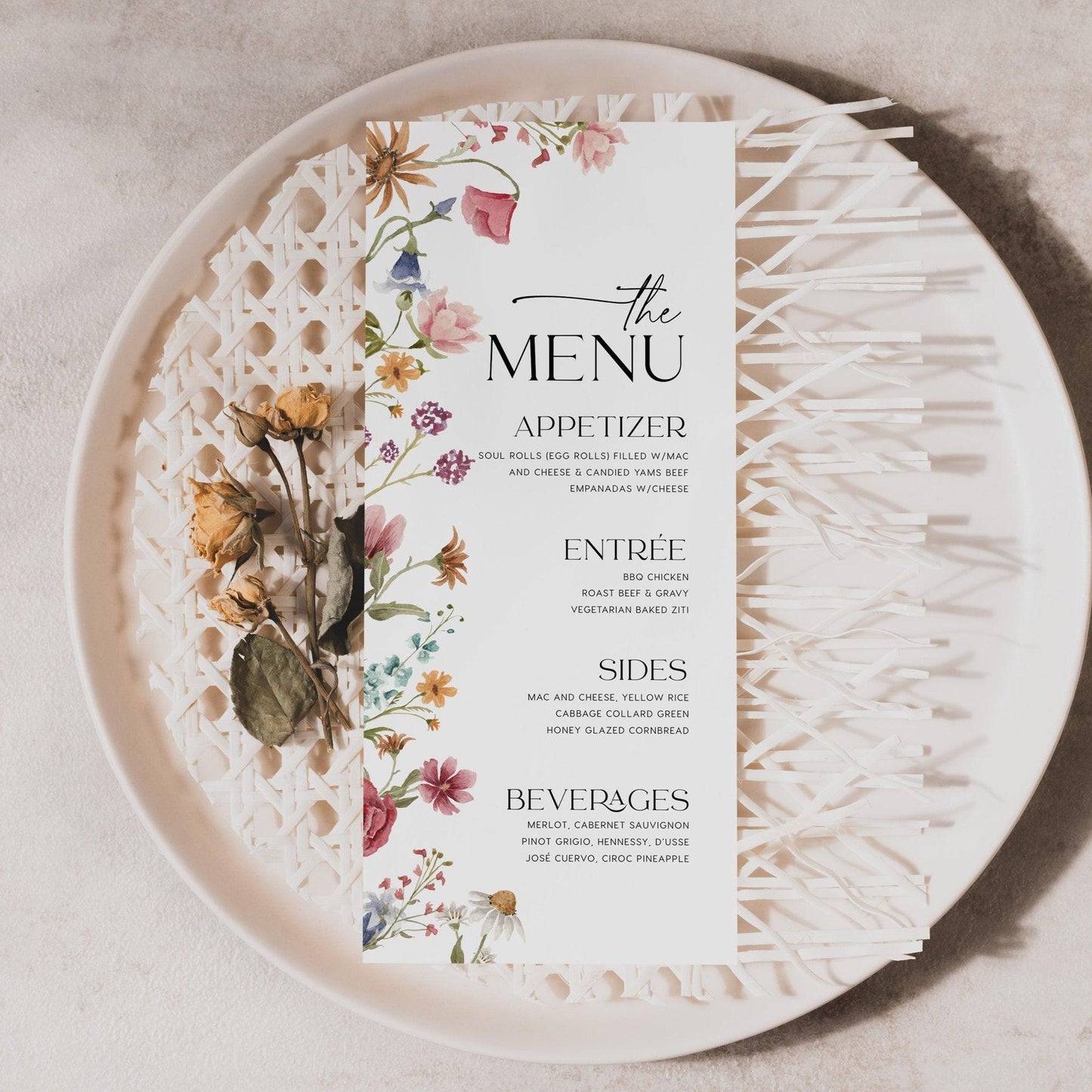 Wildflower Wedding Menu Card - LovelyTemplatesCo
