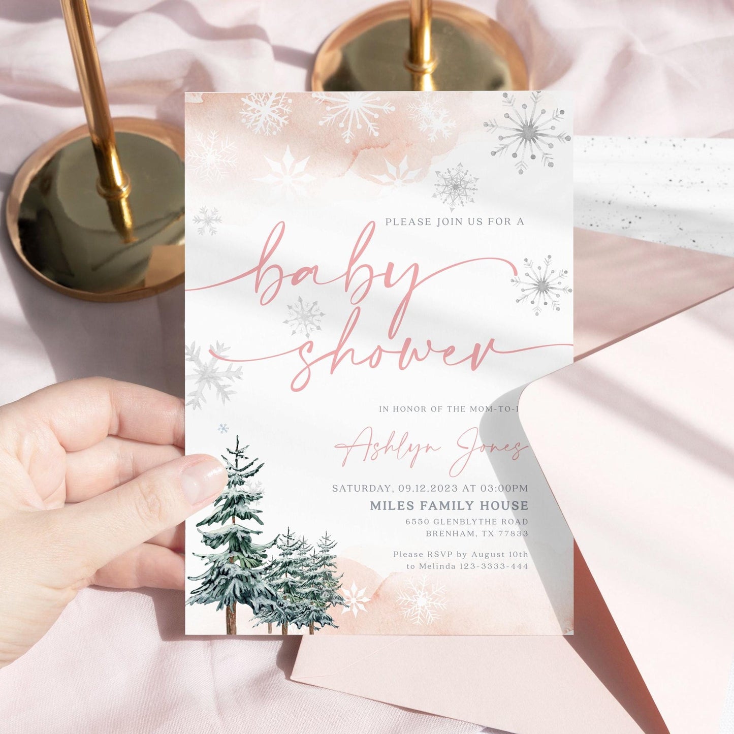 Winter Baby shower invitation, Baby Girl Invitation, Winter Wonderland Baby shower - LovelyTemplatesCo