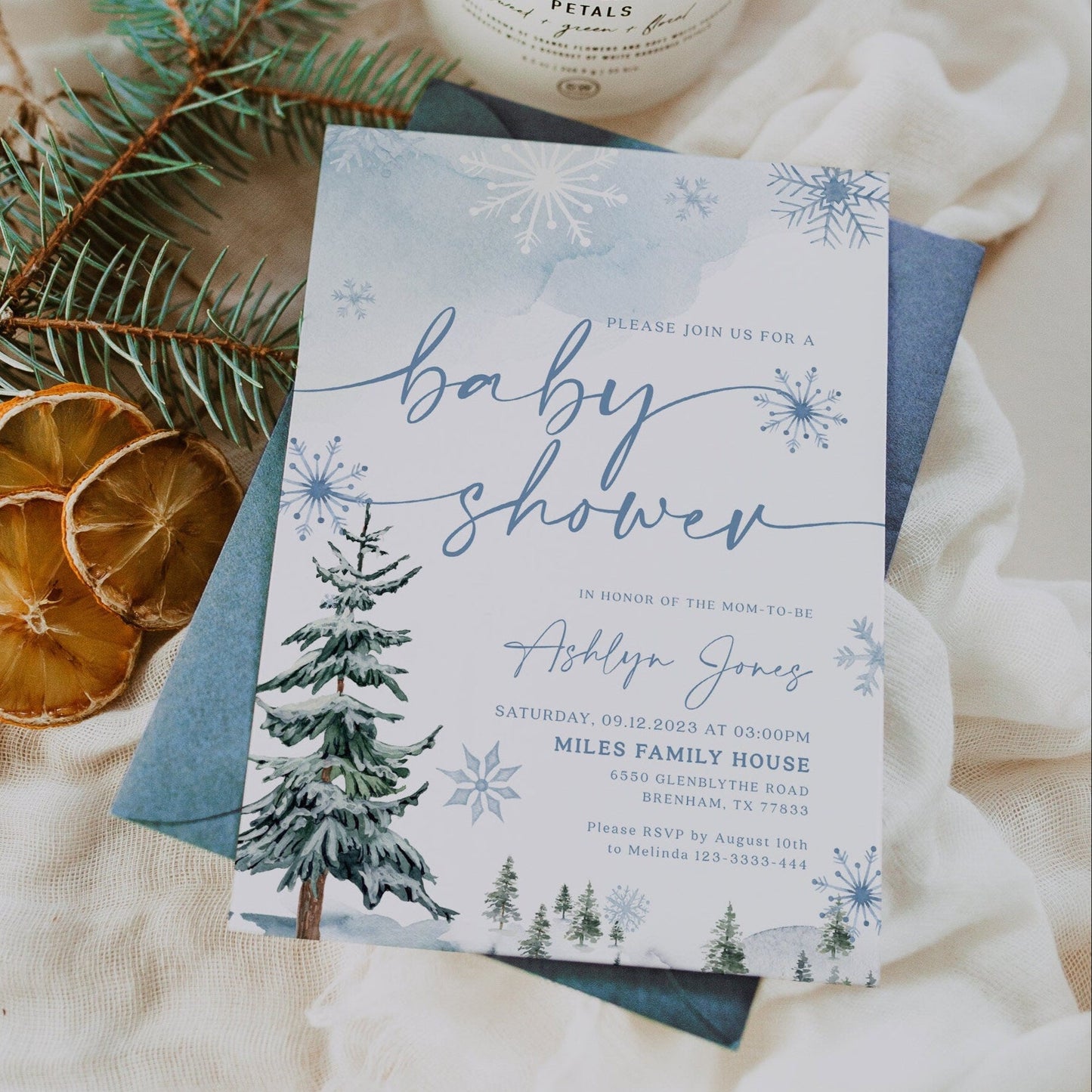Winter baby shower invitation, Winter Wonderland invitation - LovelyTemplatesCo