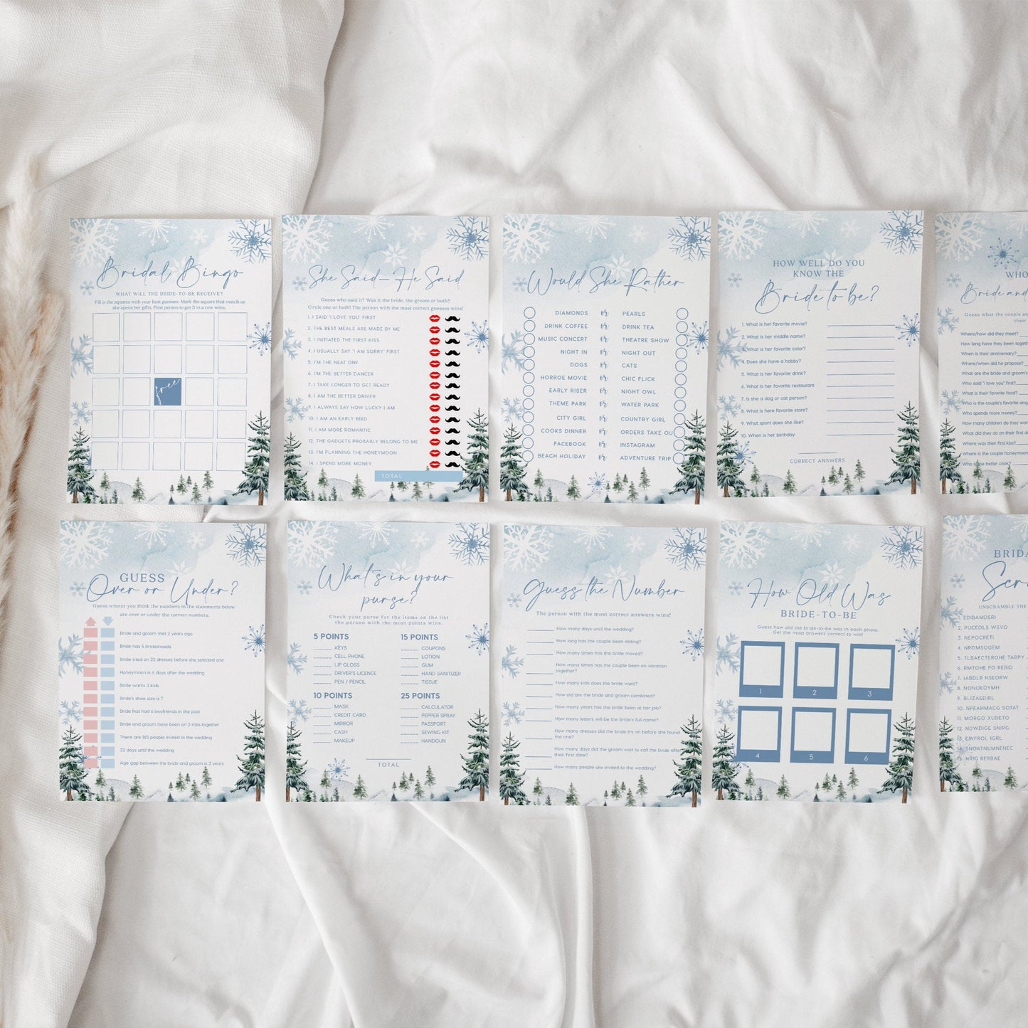 Winter Bridal Shower games bundle, 10 games included - LovelyTemplatesCo