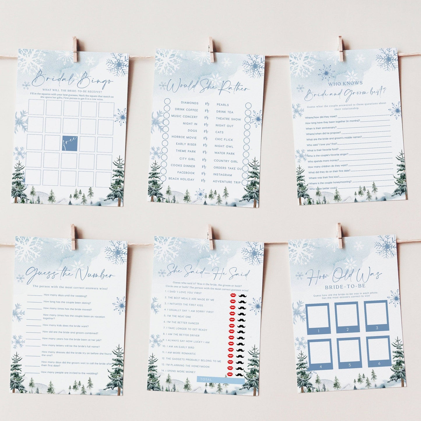 Winter Bridal Shower games bundle, 10 games included - LovelyTemplatesCo