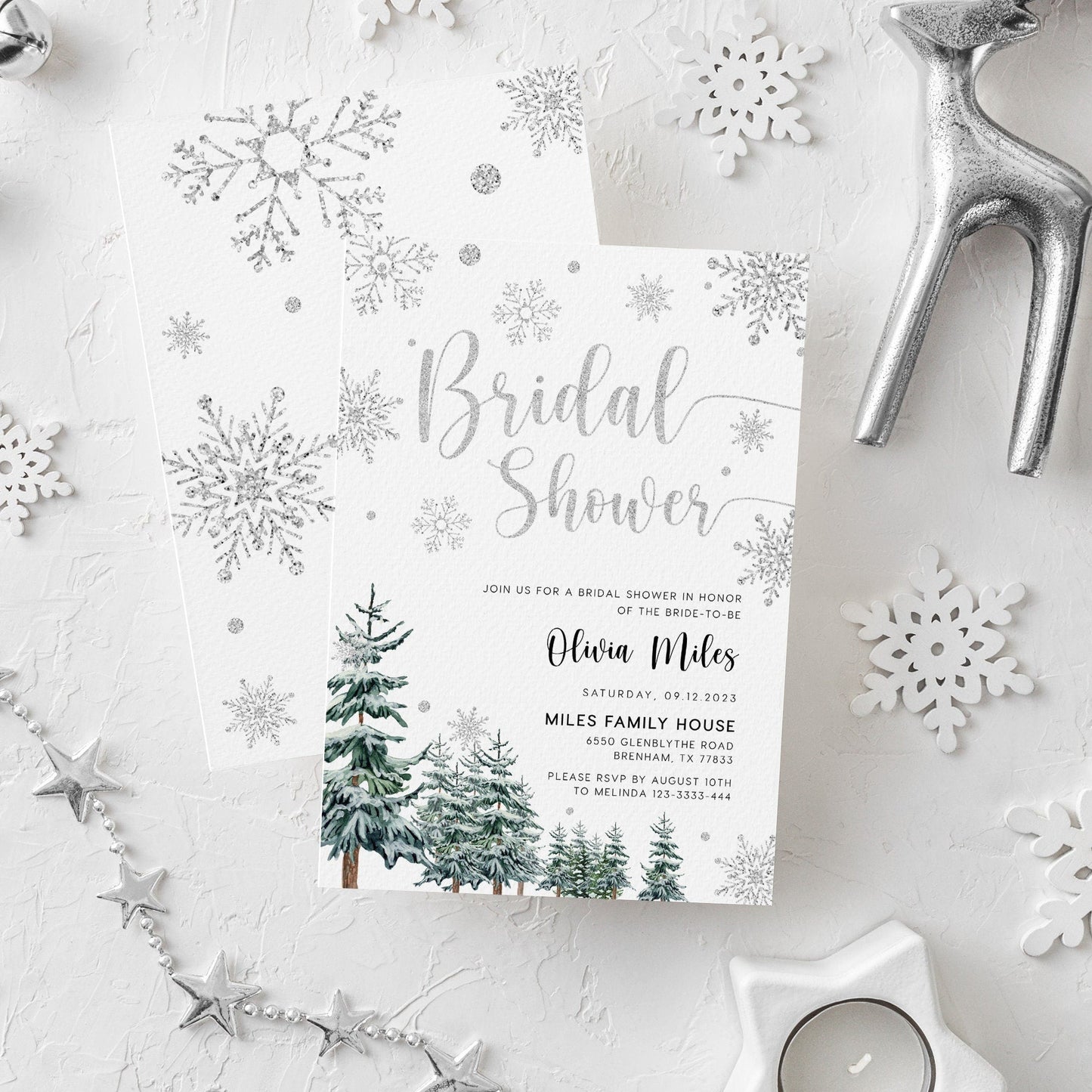 Winter Bridal shower invitation, Christmas bridal shower invitation - LovelyTemplatesCo