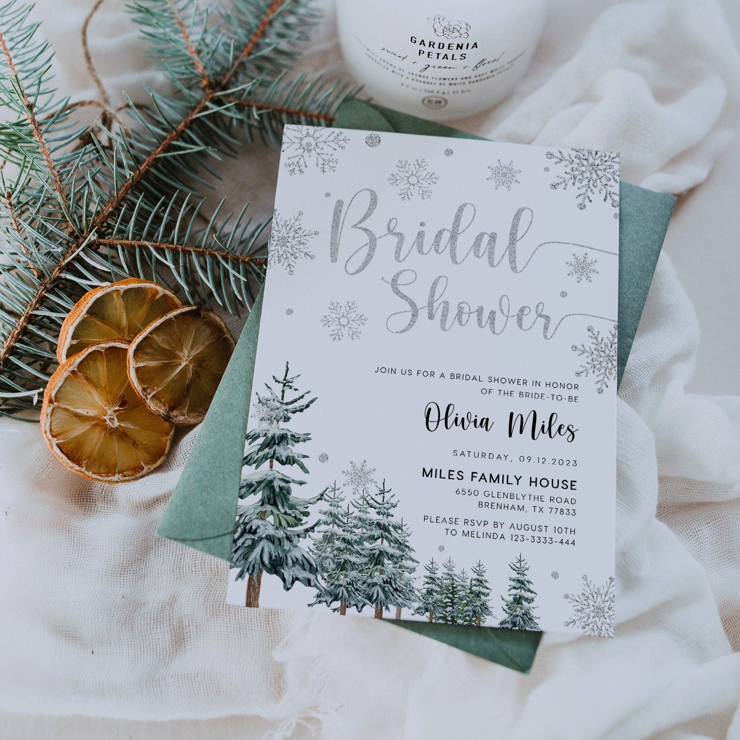 Winter Bridal shower invitation, Christmas bridal shower invitation - LovelyTemplatesCo